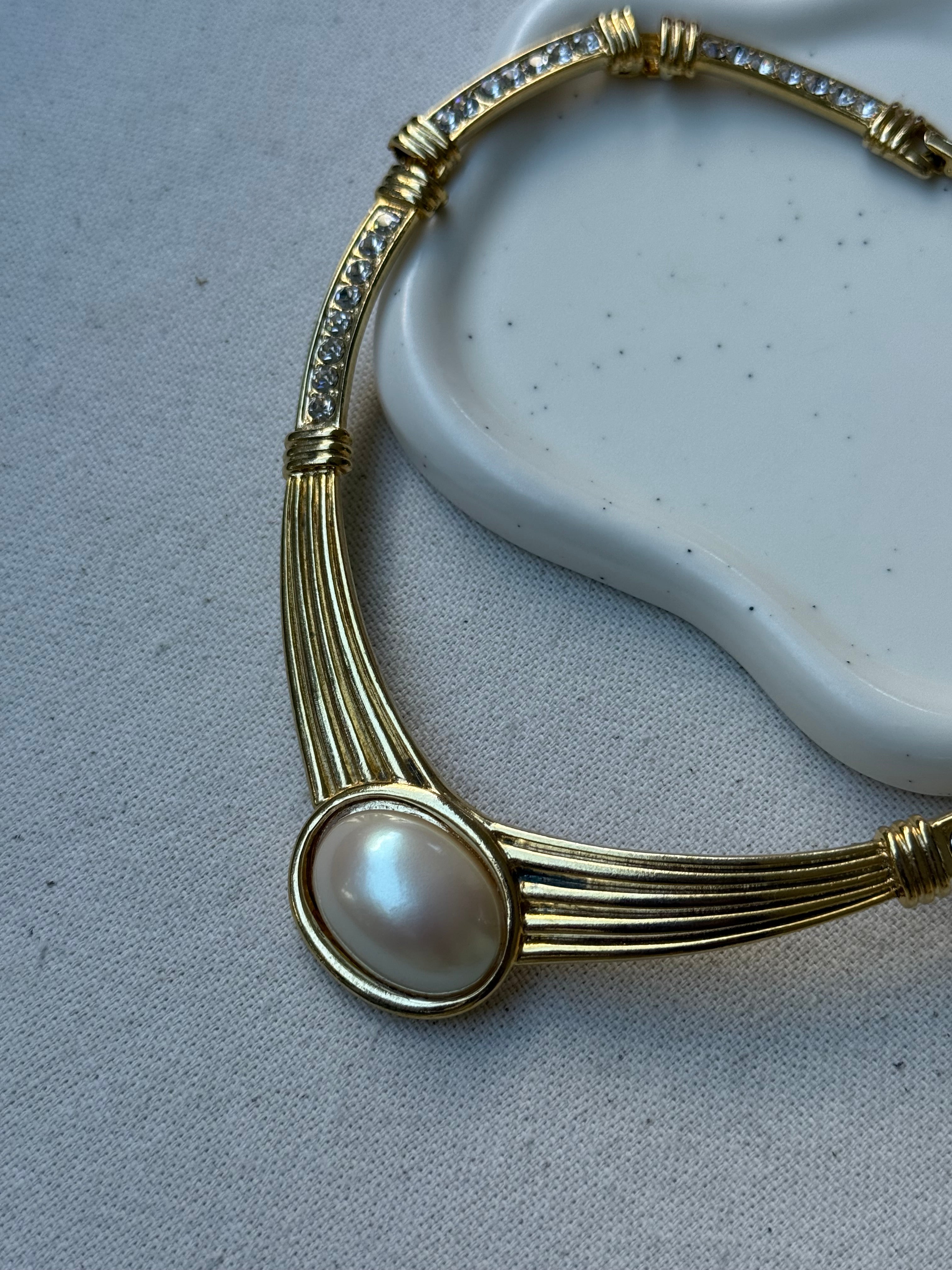 Collier vintage - Cabochon perle et strass