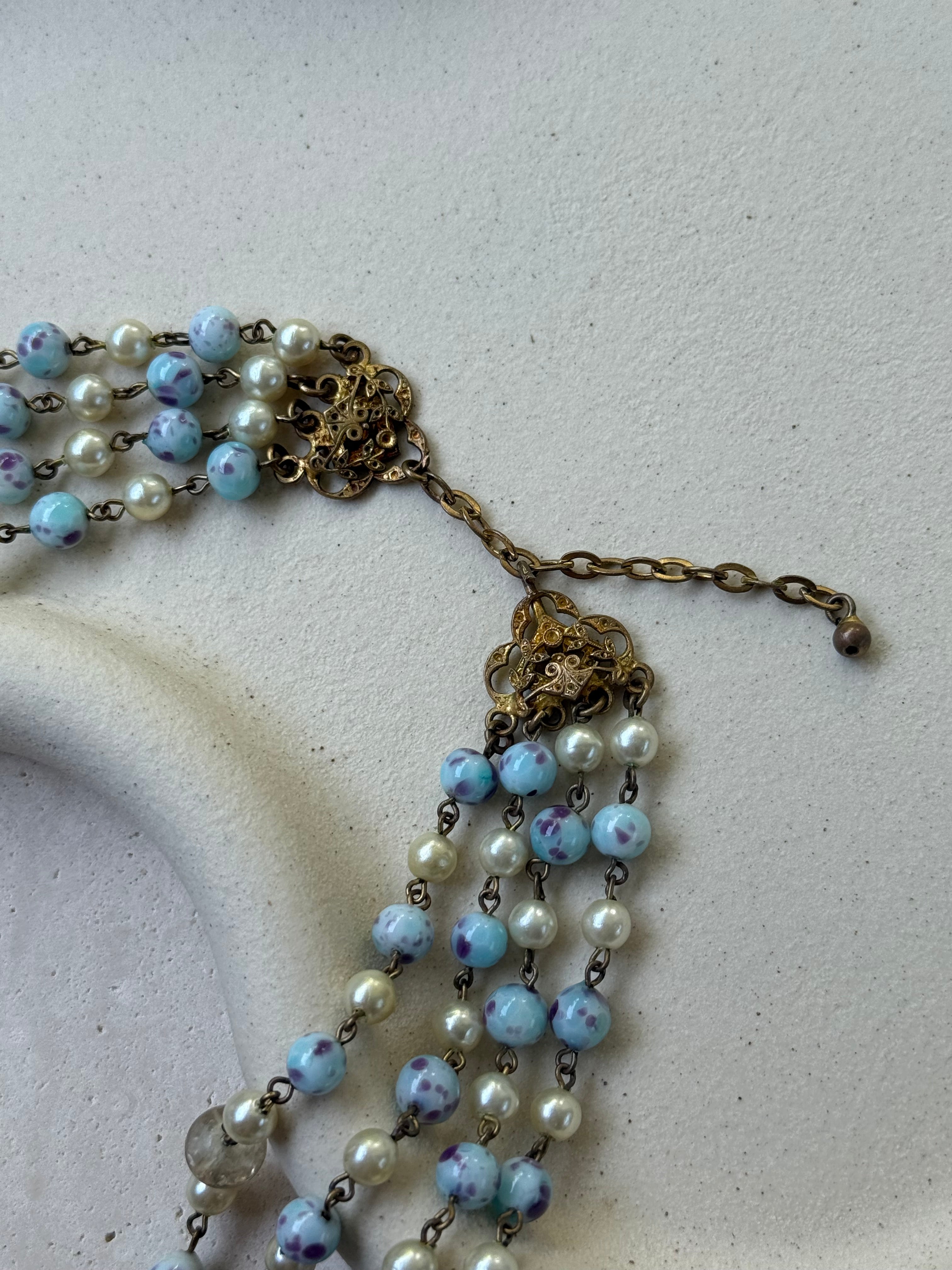 Collier vintage pâte de verre 4 rangs
