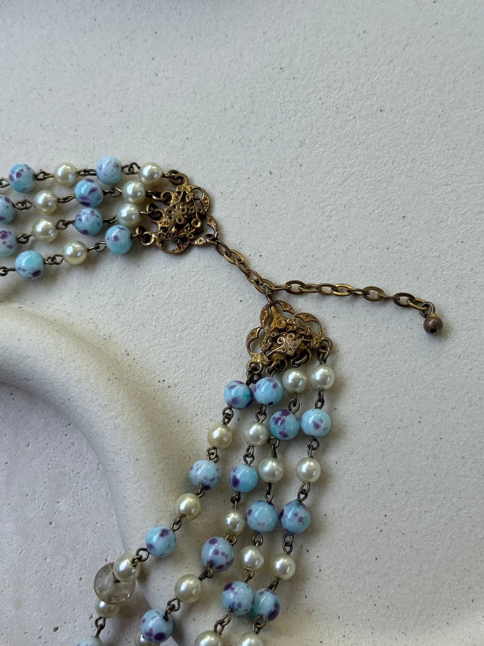 Collier vintage pâte de verre 4 rangs