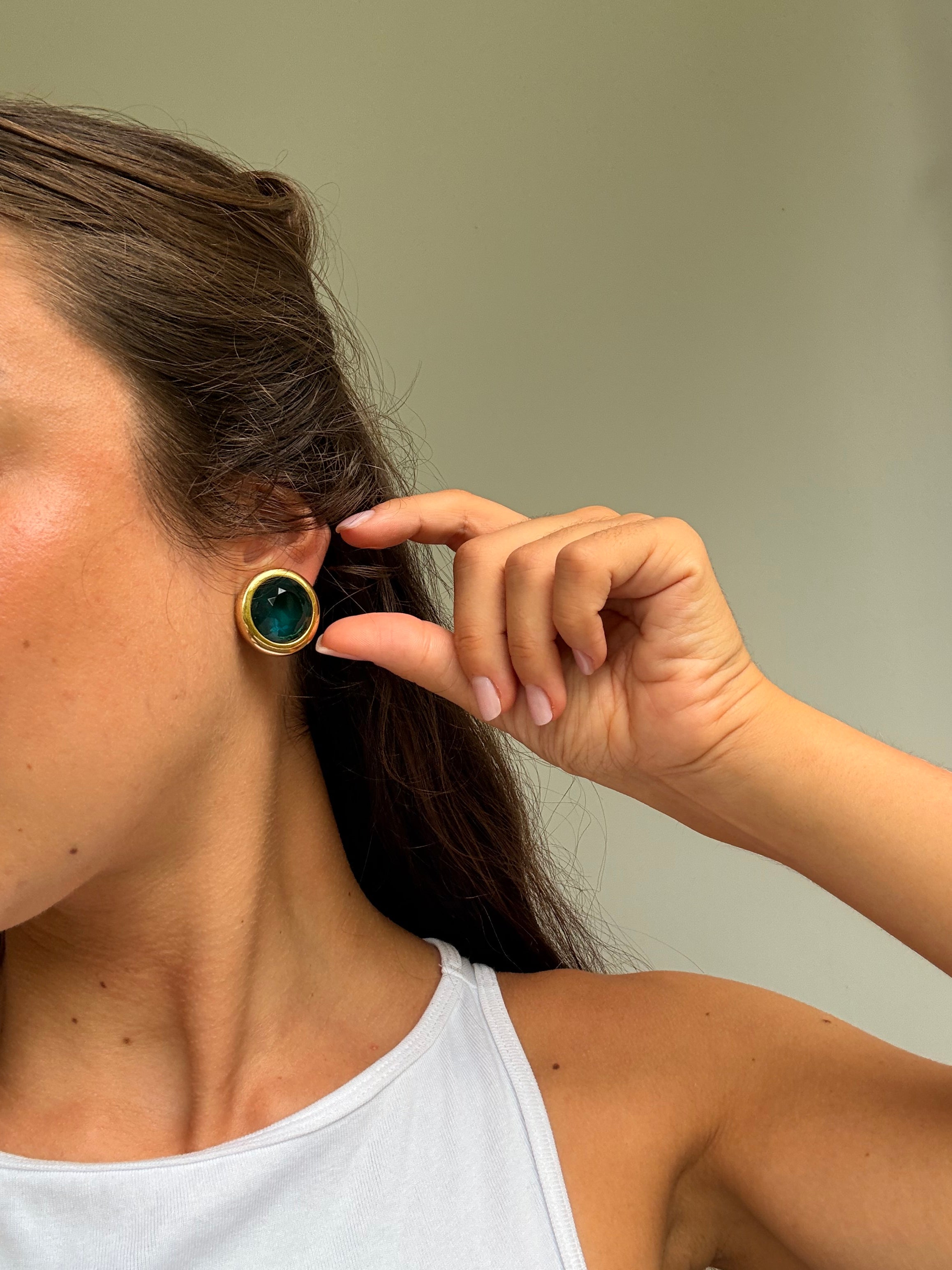 Boucles d’oreilles David Grau vintage - Cabochons bleu vert