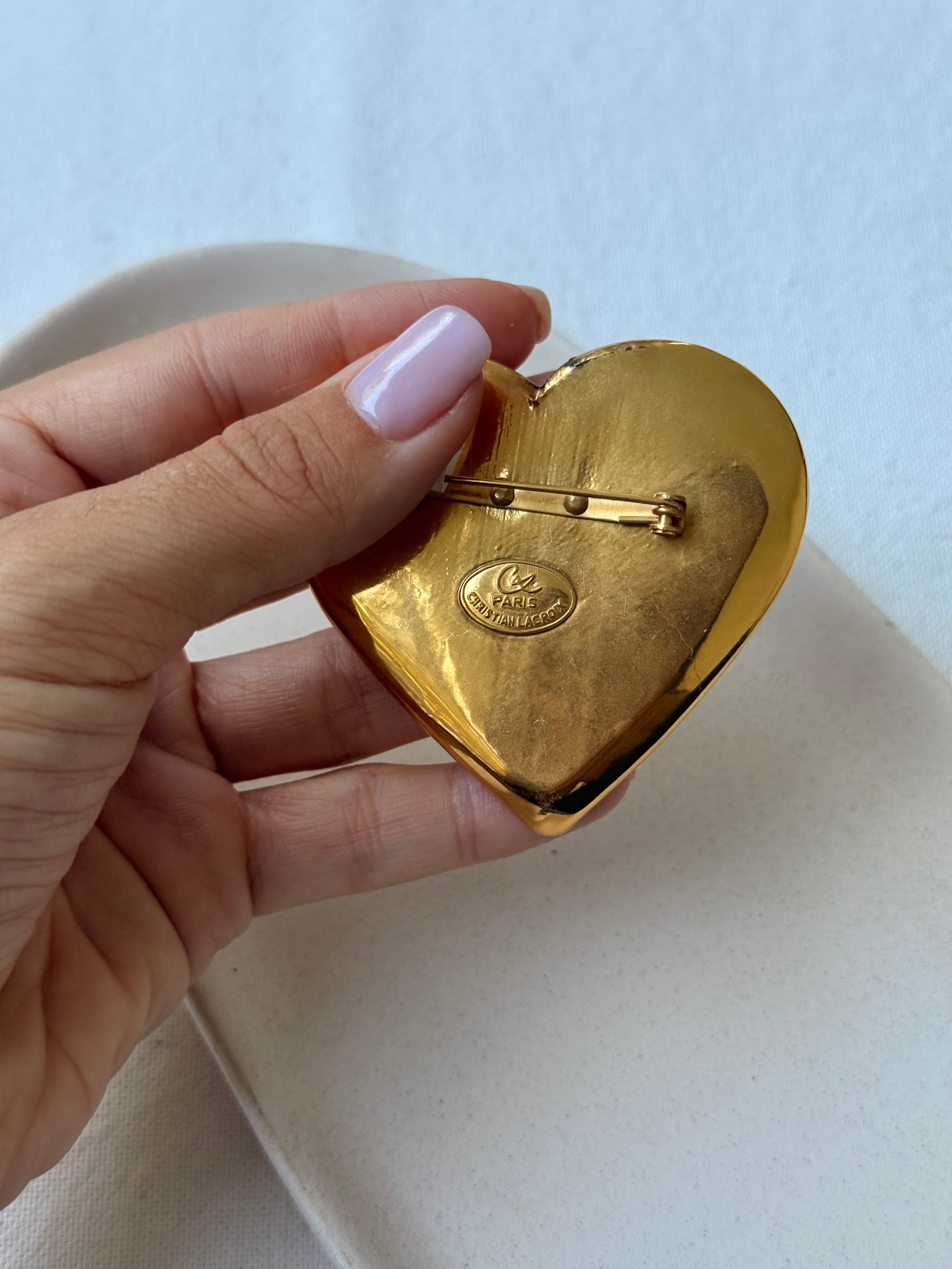 Broche Christian Lacroix vintage - Coeur doré bombé