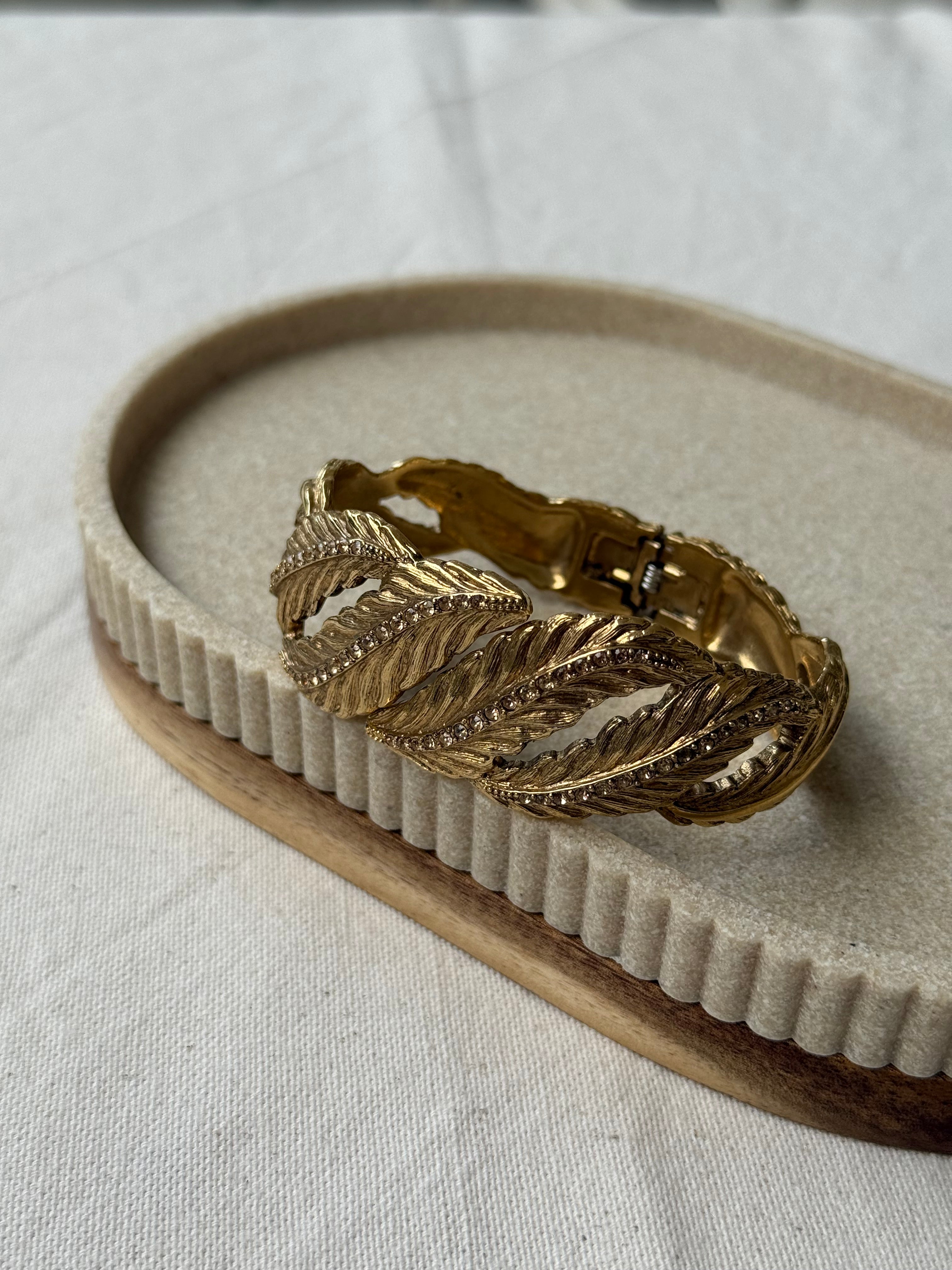 Bracelet manchette Monet vintage - Manchette feuilles texturées