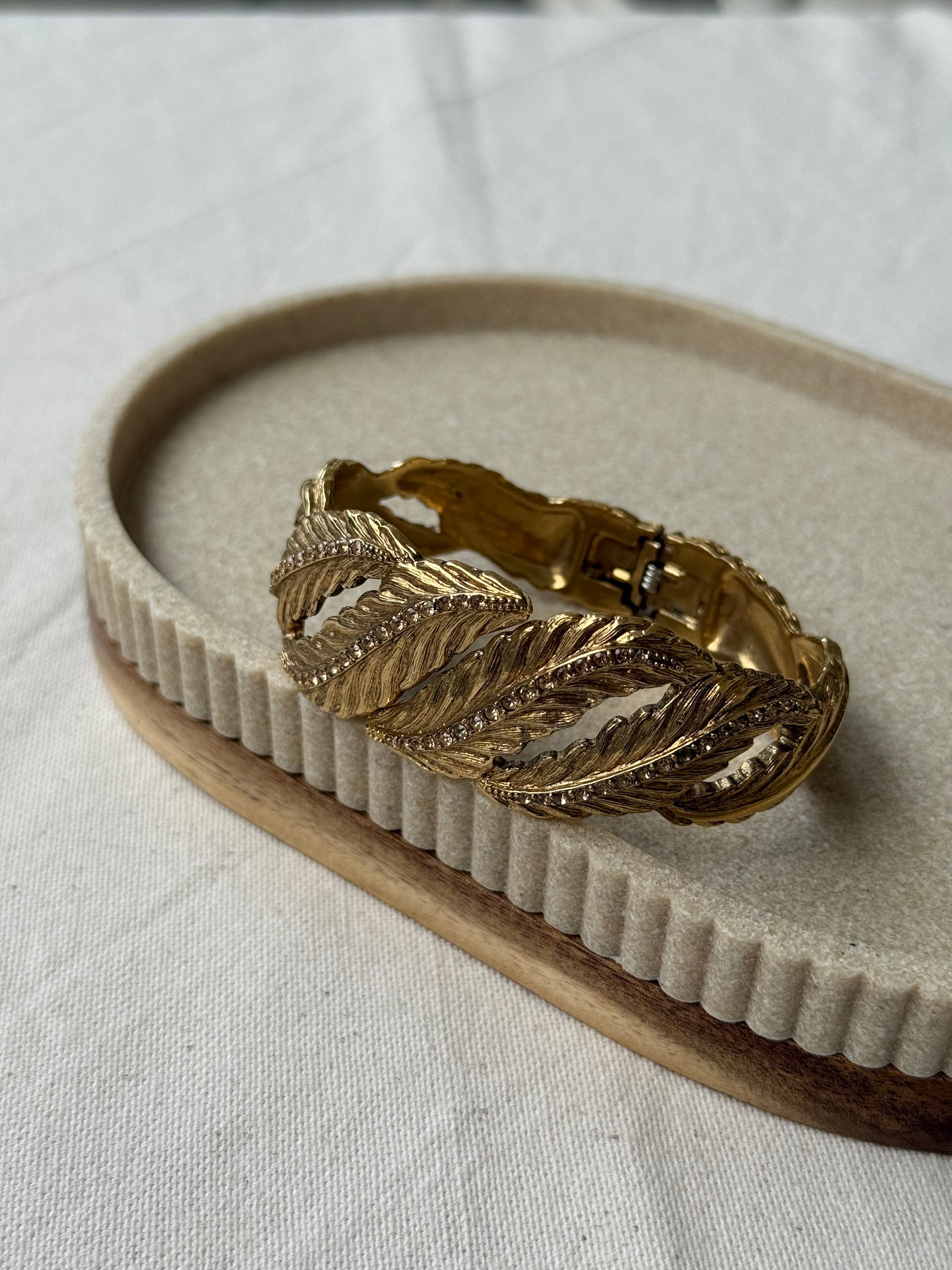 Bracelet manchette Monet vintage - Manchette feuilles texturées