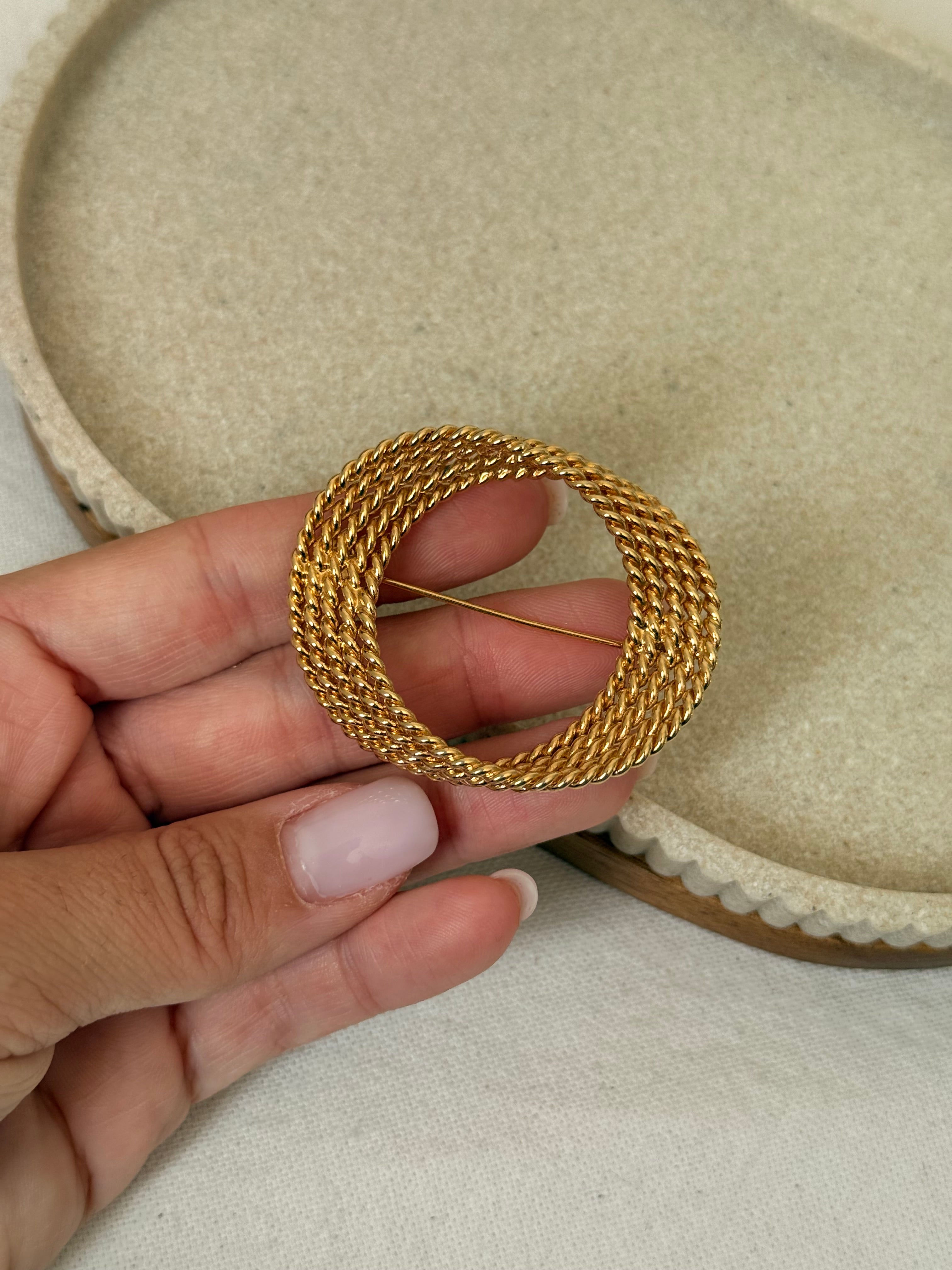 Broche Monet vintage - Cercle tressé doré