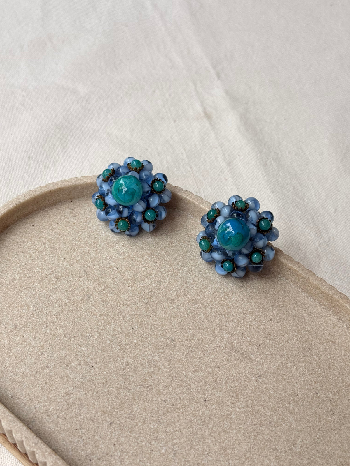 Boucles d’oreilles vintage - Pâte de verre bleue et turquoise