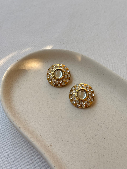 Boucles d’oreilles vintage - Rondes dorées ornées de strass