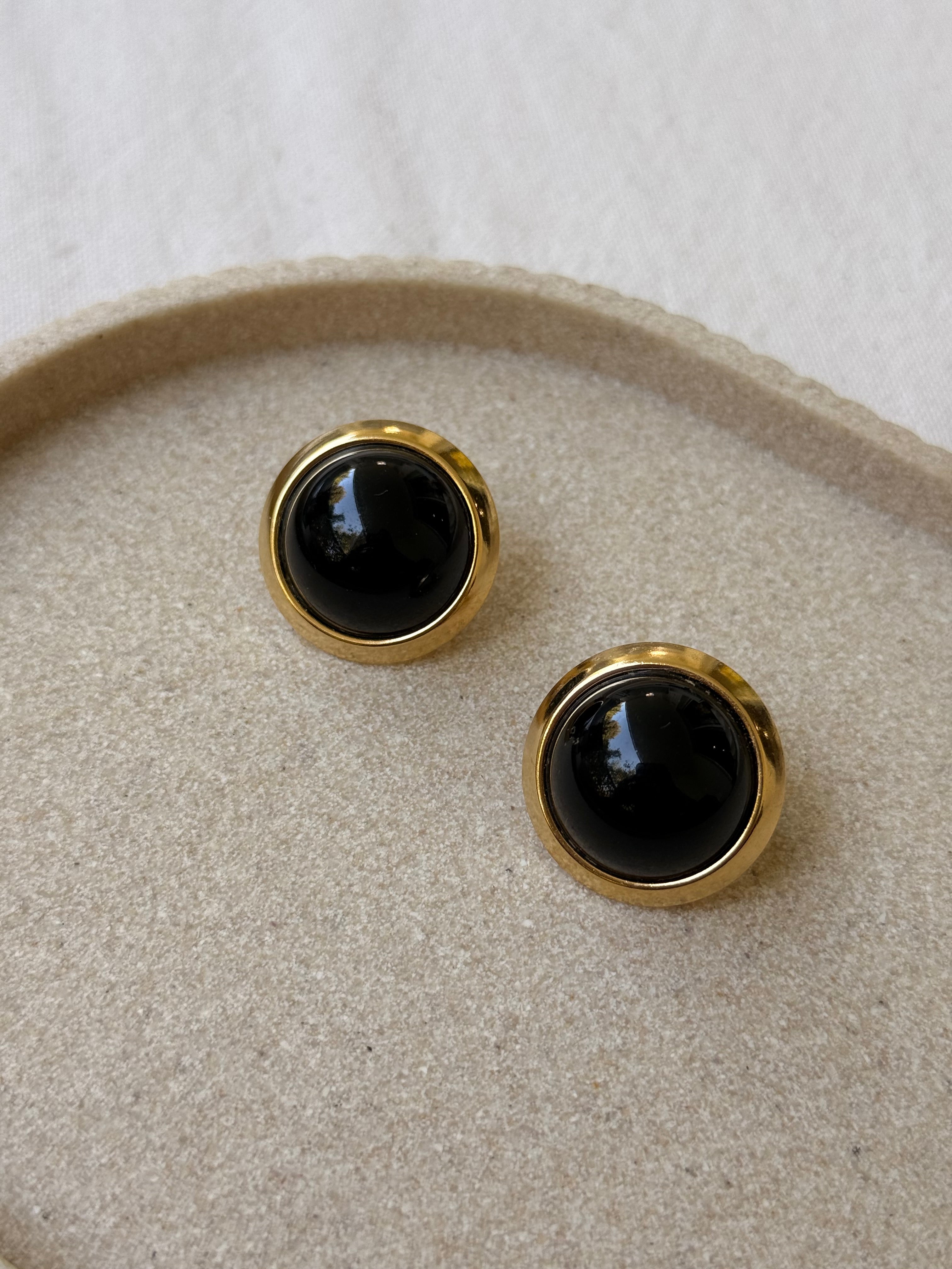 Boucles d’oreilles Napier vintage - Cabochons noirs