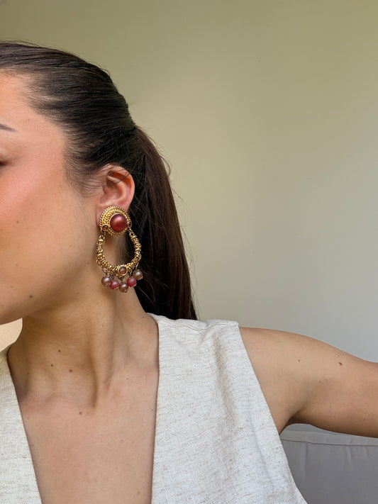 Boucles d’oreilles vintage - Pendantes perles roses