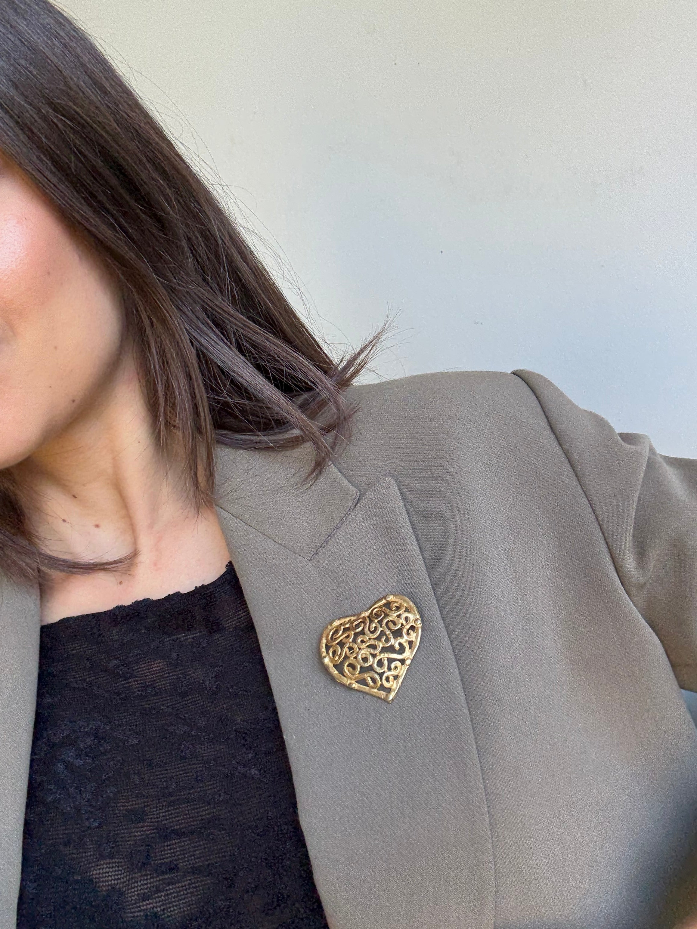 Broche vintage - Cœur ajouré doré