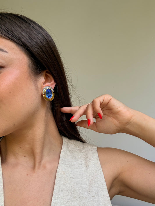 Boucles d’oreilles vintage - Cristaux bleus facettés
