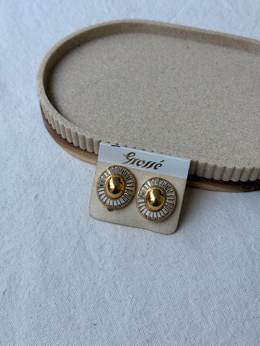 Boucles d’oreilles Grossé vintage - Ovales dorés ornées de strass