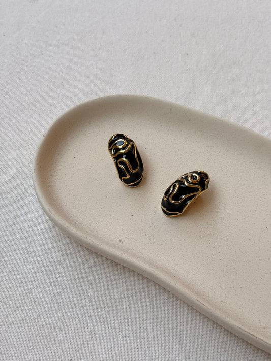 Boucles d’oreilles vintage - Créoles émail noir