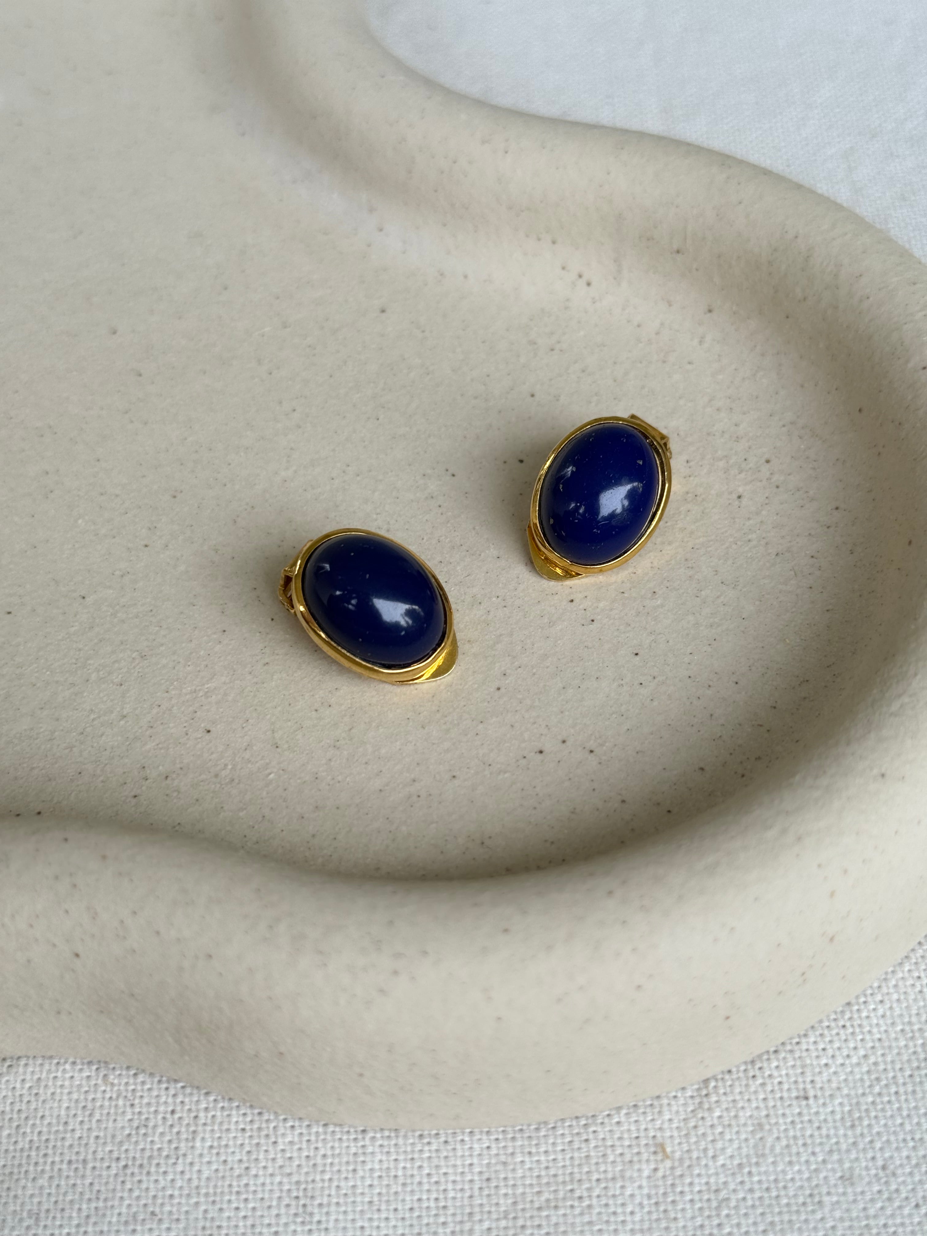 Vintage Earrings - Oval and Blue Cabochons