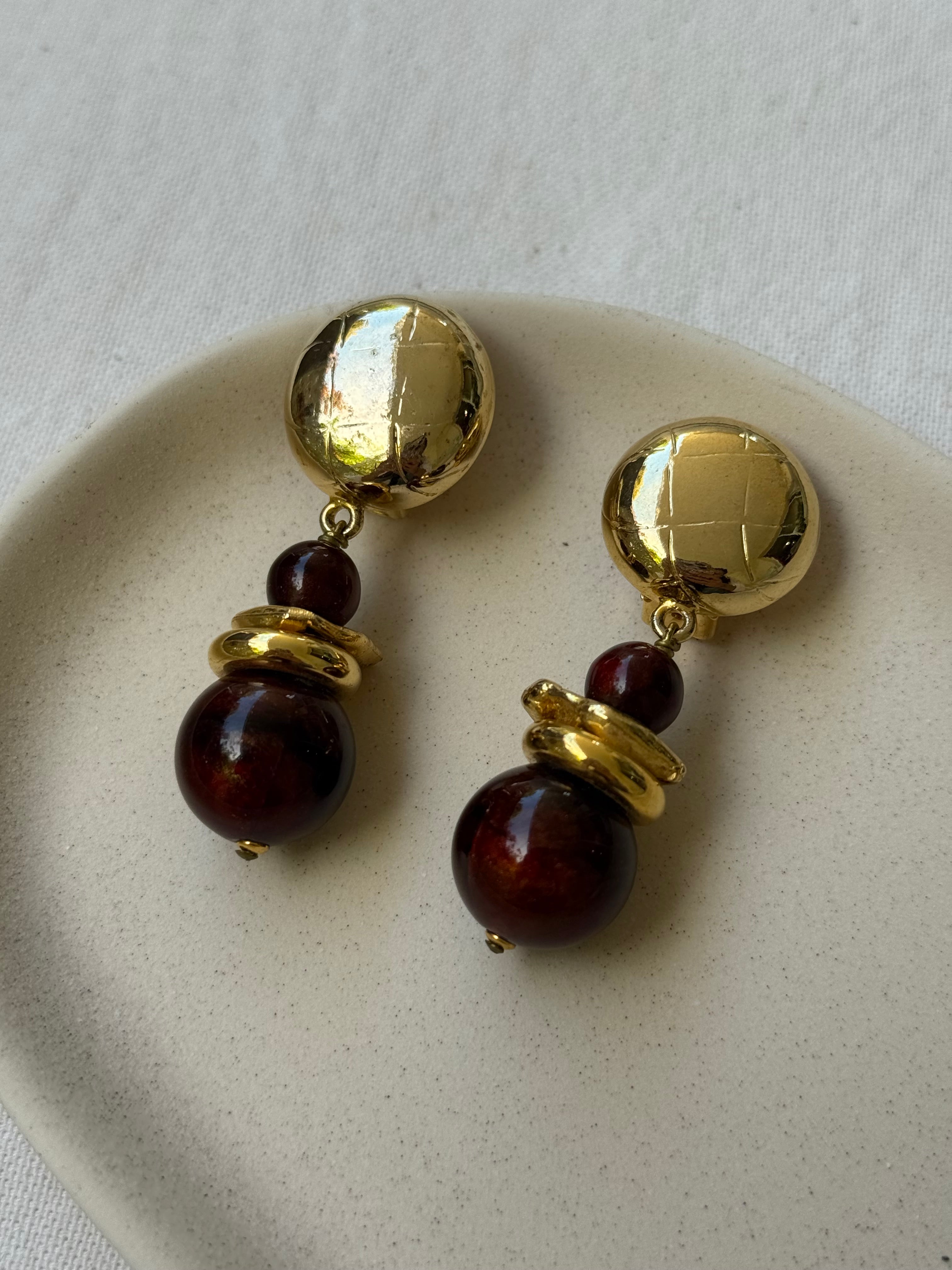 Boucles d’oreilles vintage - Perles bois pendantes