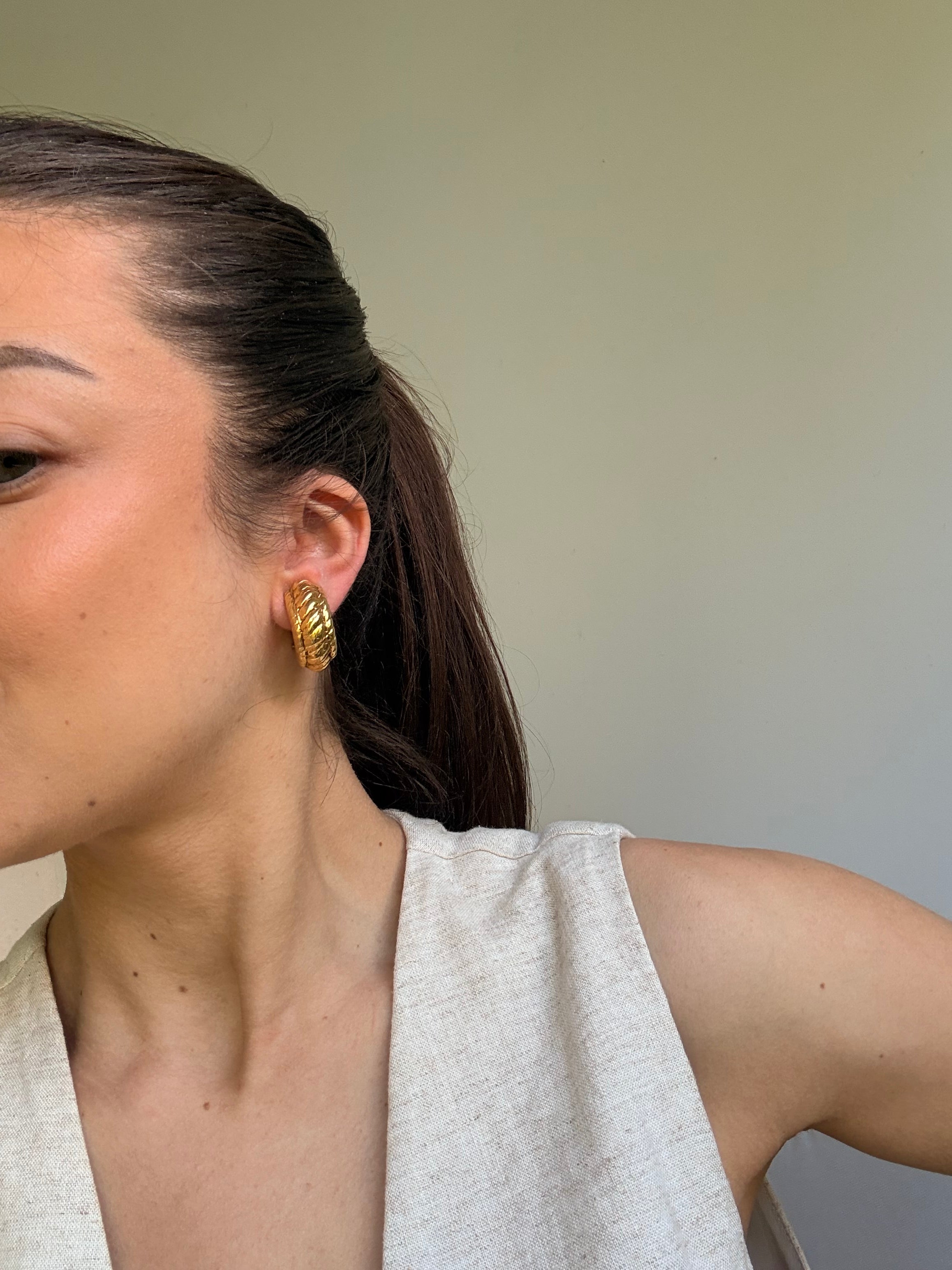 Boucles d’oreilles vintage - Créoles bombées dorées