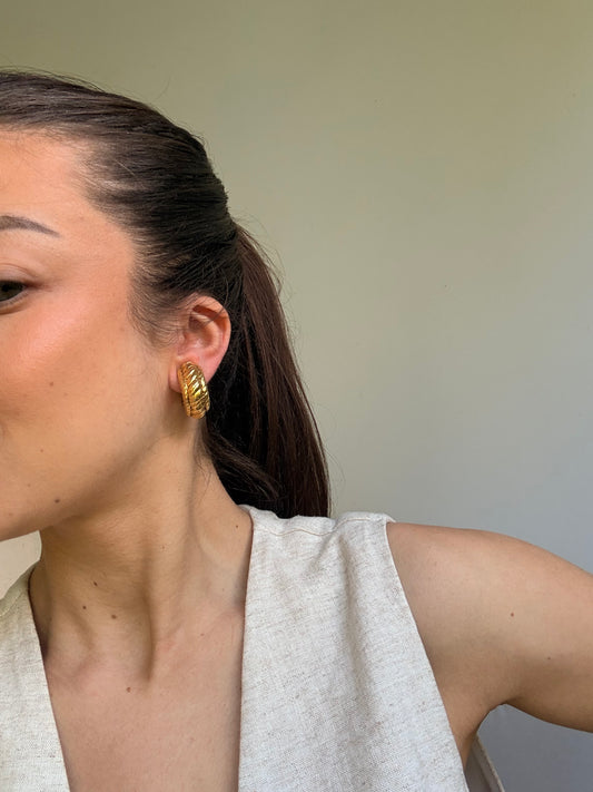 Boucles d’oreilles vintage - Créoles bombées dorées