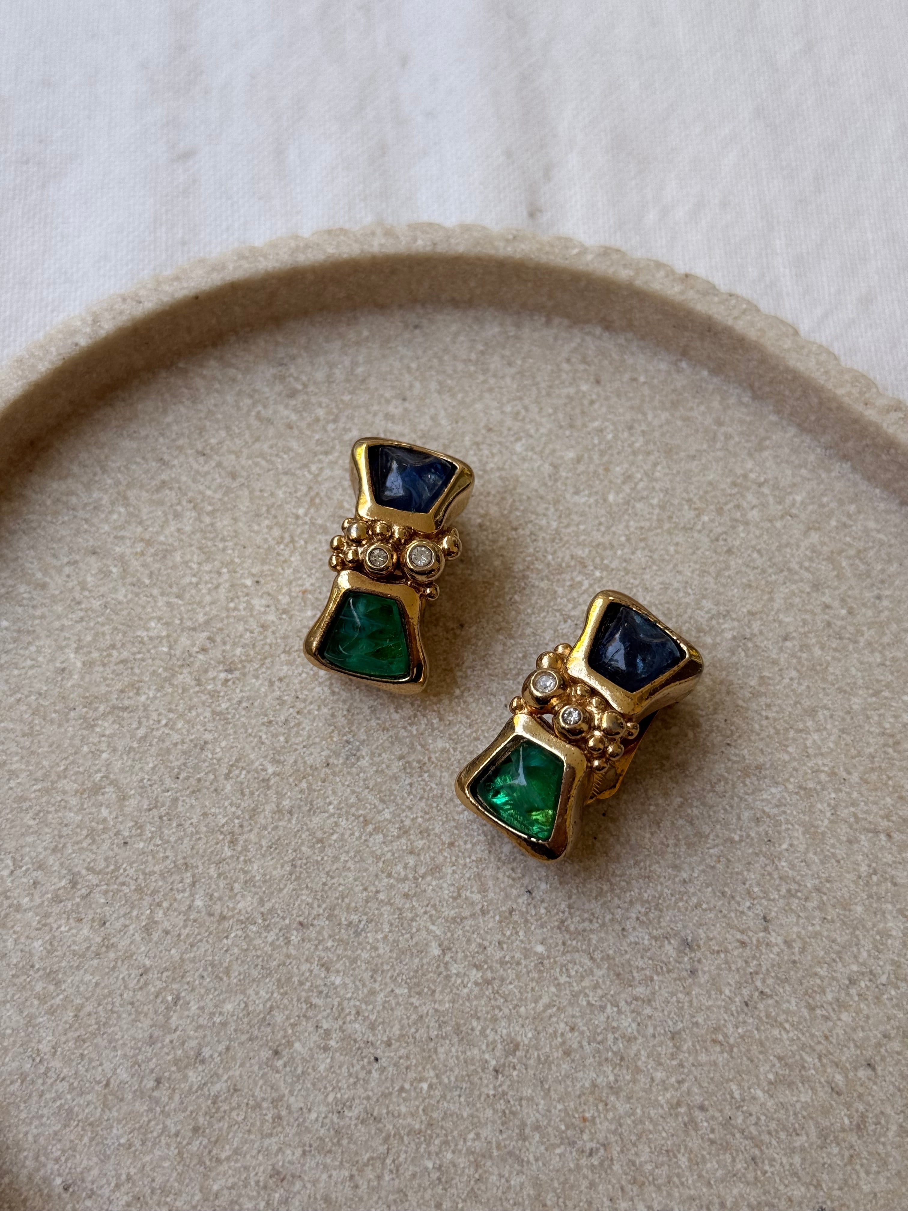 Boucles d’oreilles Christian Dior vintage - Vertes et bleues