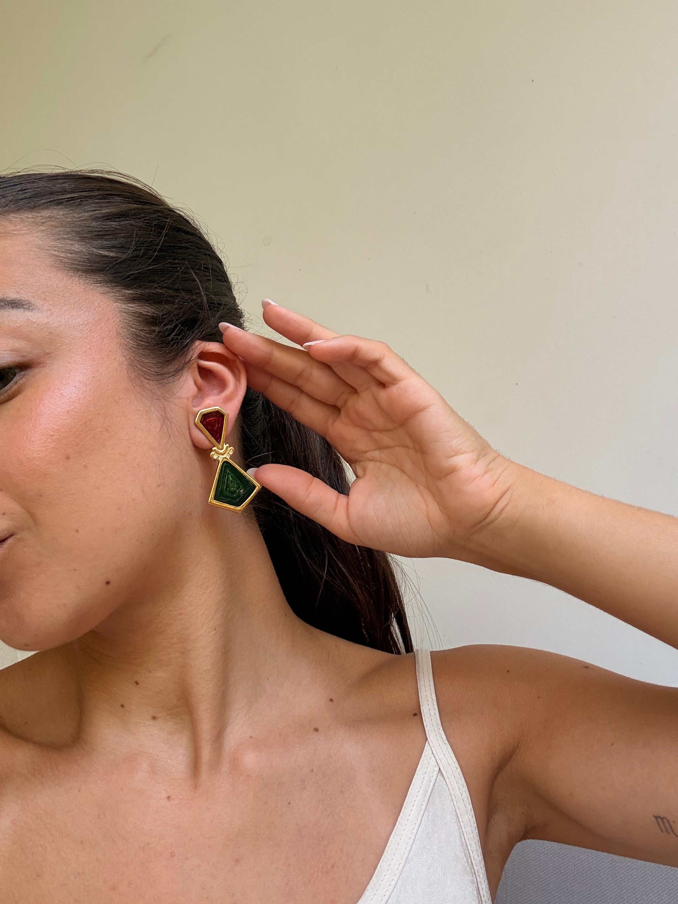 Boucles d’oreilles vintage - Émaillées rouges et verts