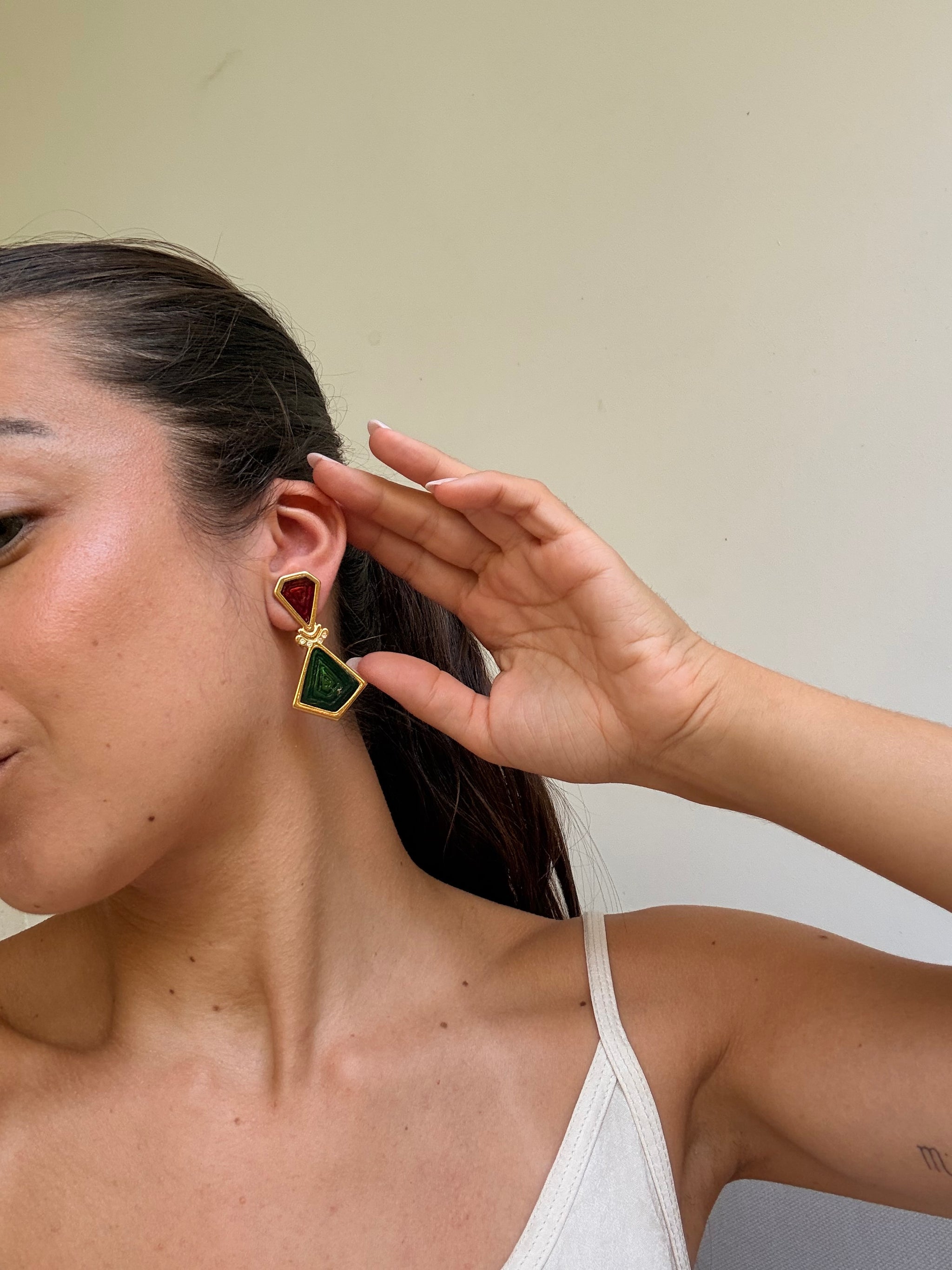 Boucles d’oreilles vintage - Émaillées rouges et verts