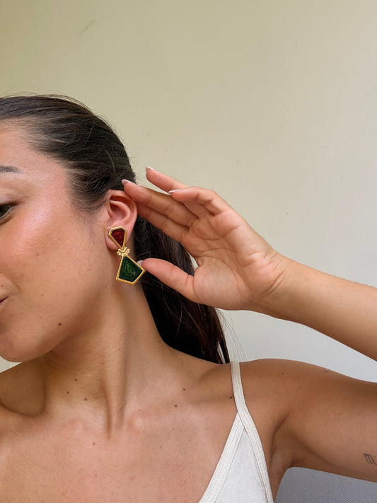 Boucles d’oreilles vintage - Émaillées rouges et verts