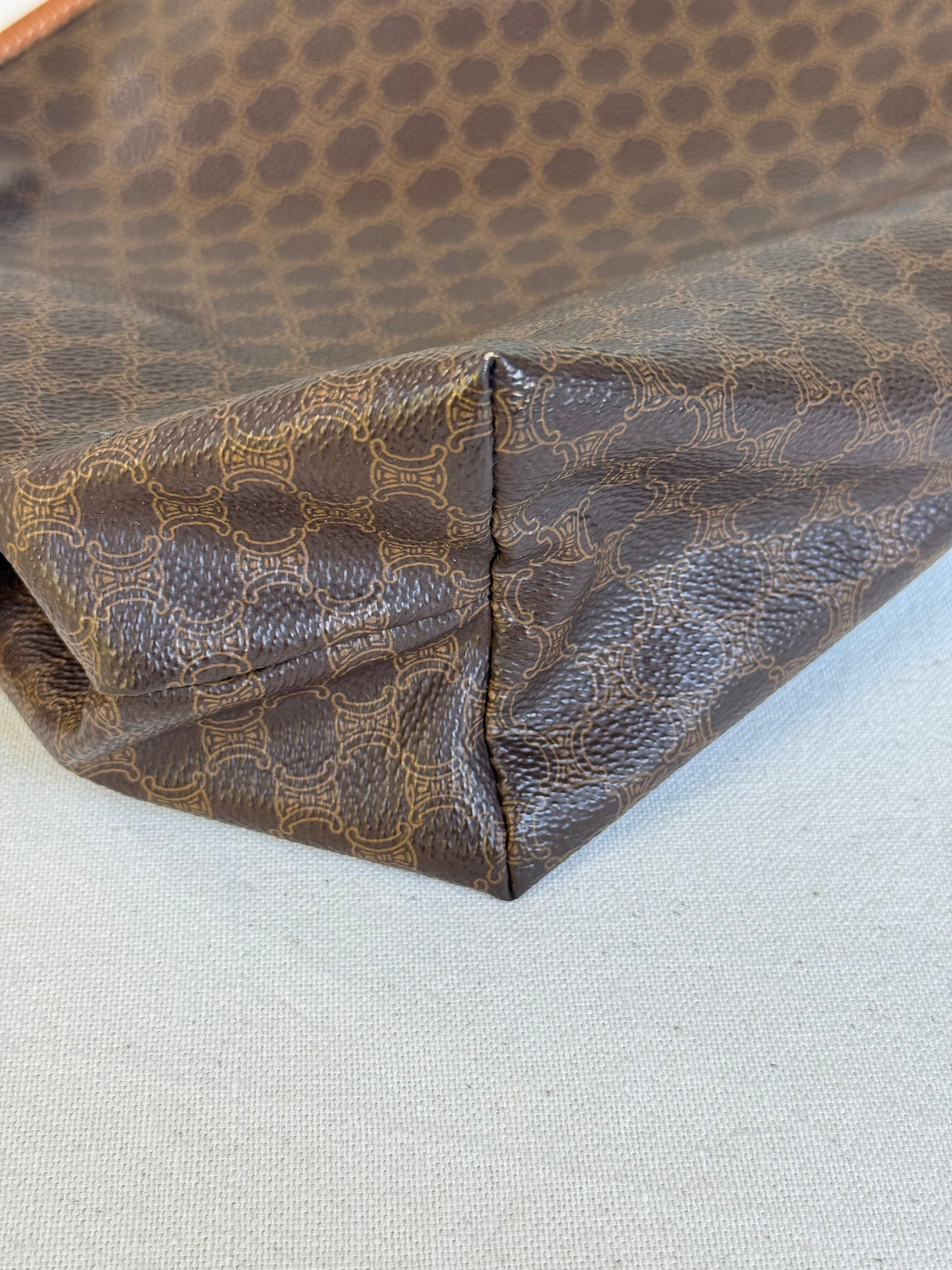 Trousse Céline vintage - Toile triomphe et cuir cognac