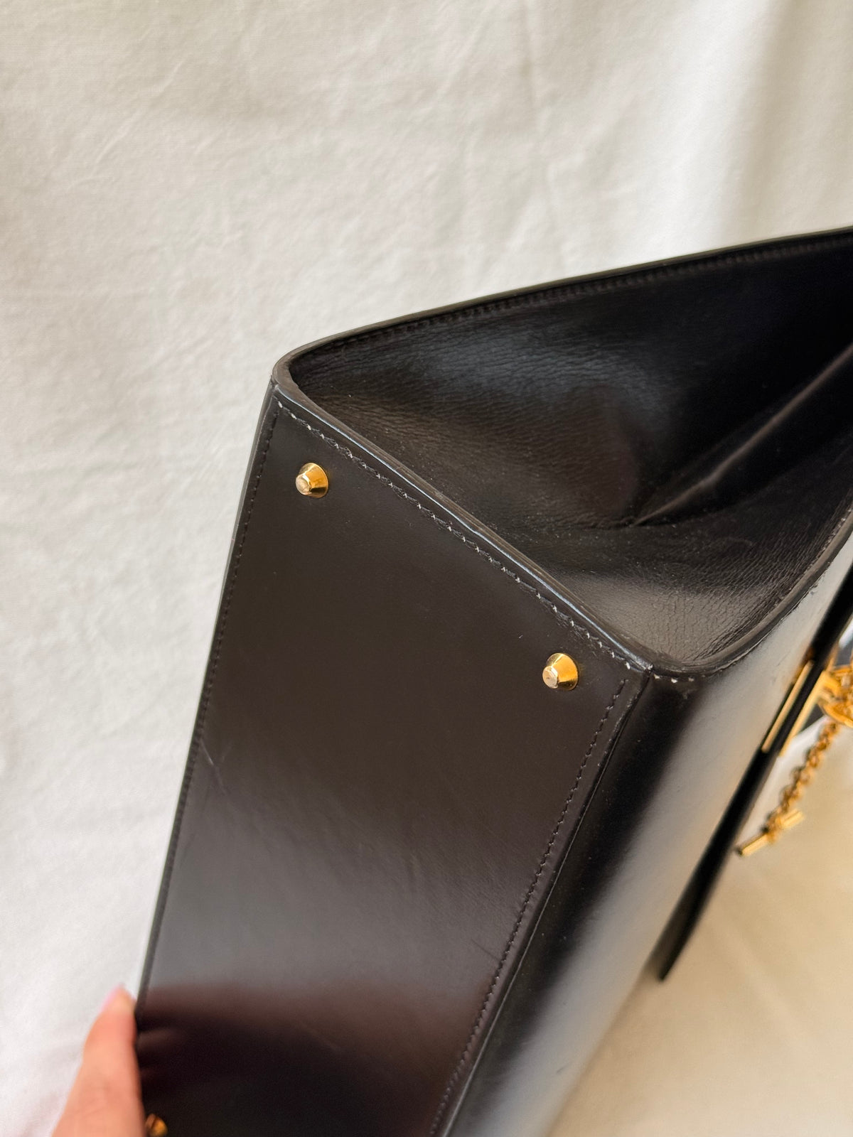 Sac Céline vintage - Top Handle cuir noir et fermoir doré