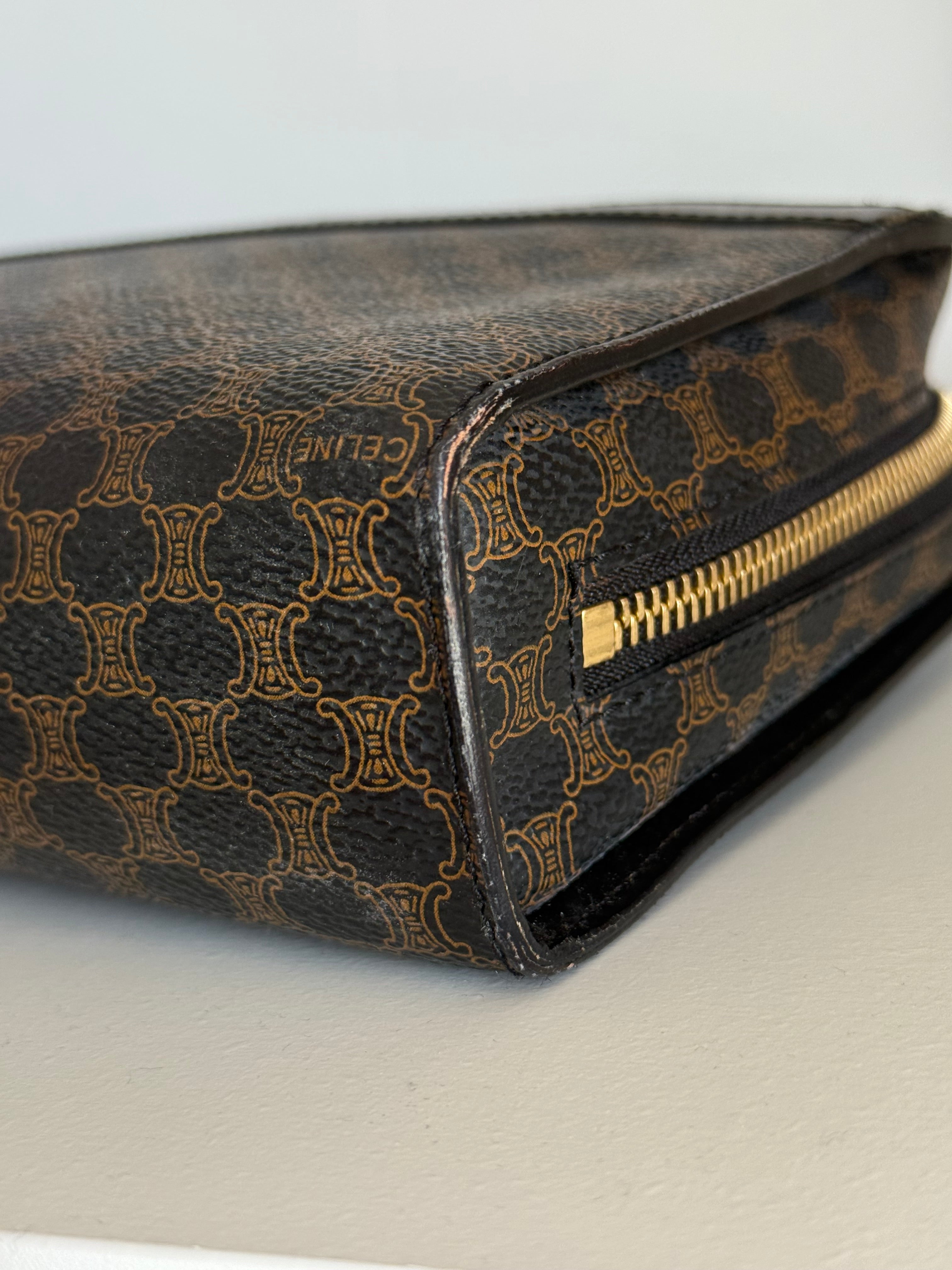 Pochette Céline vintage - Toile triomphe et cuir noir