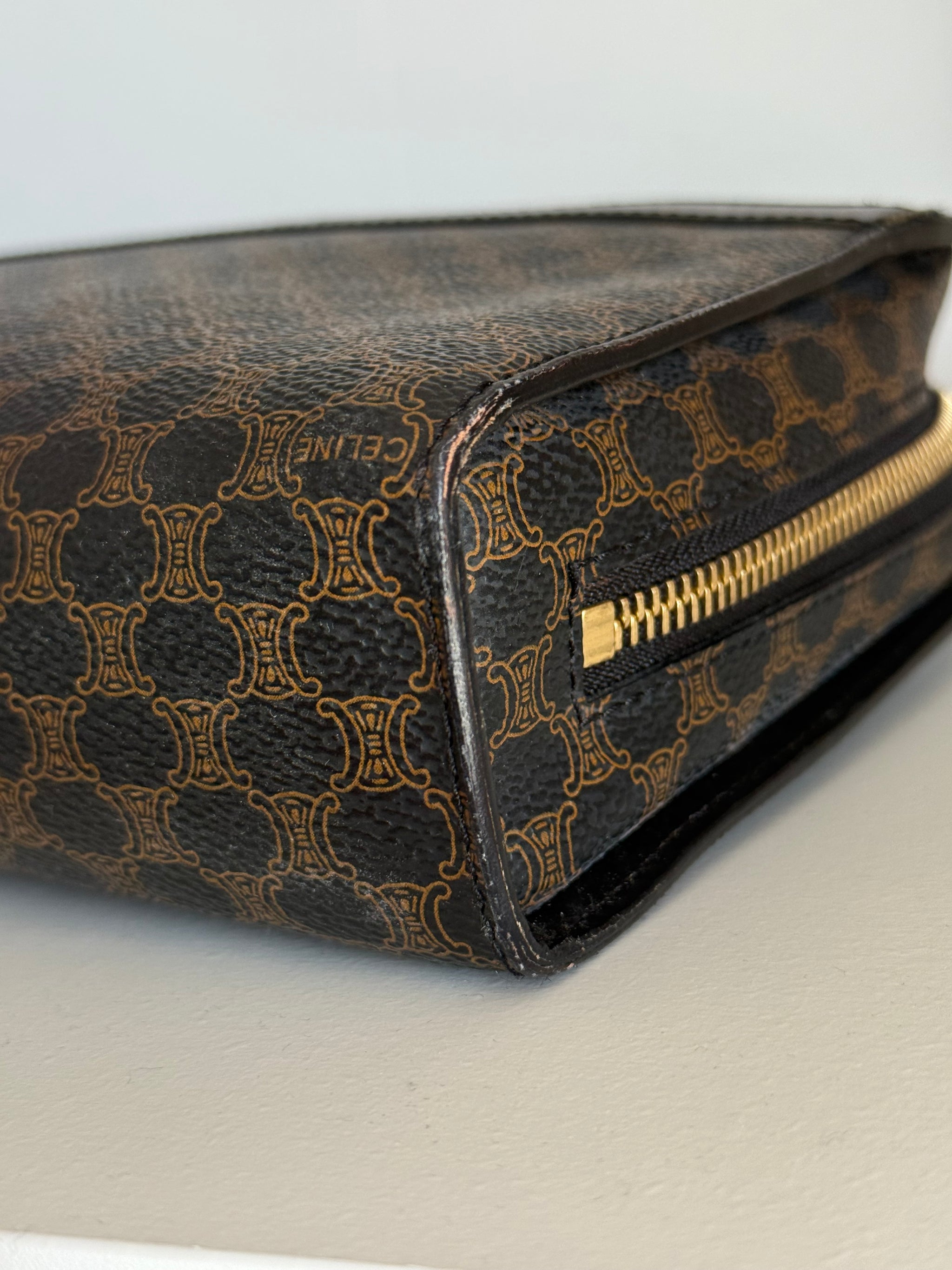 Pochette Céline vintage - Toile triomphe et cuir noir