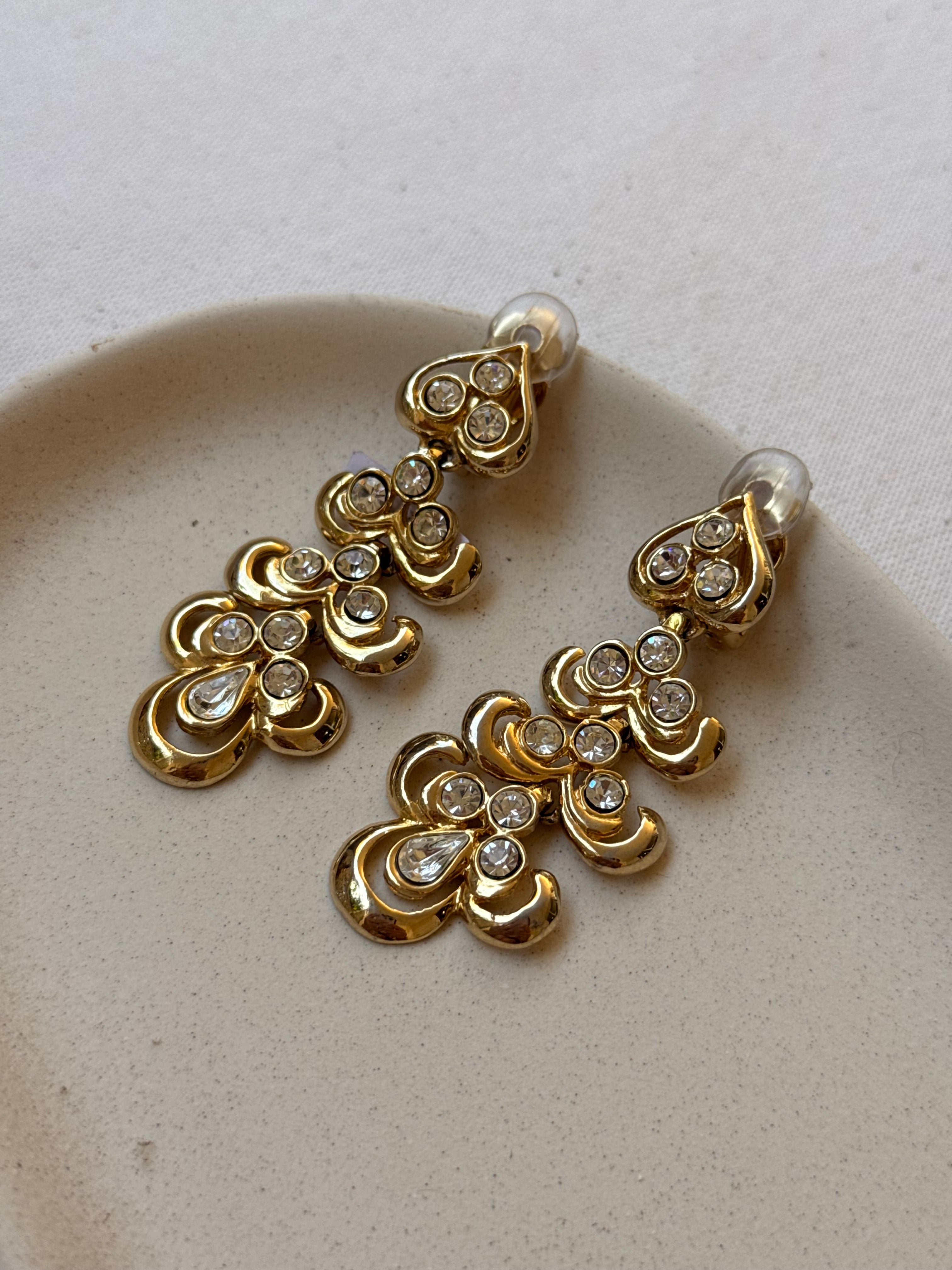 Boucles d’oreilles vintage - Pendantes ornées de strass