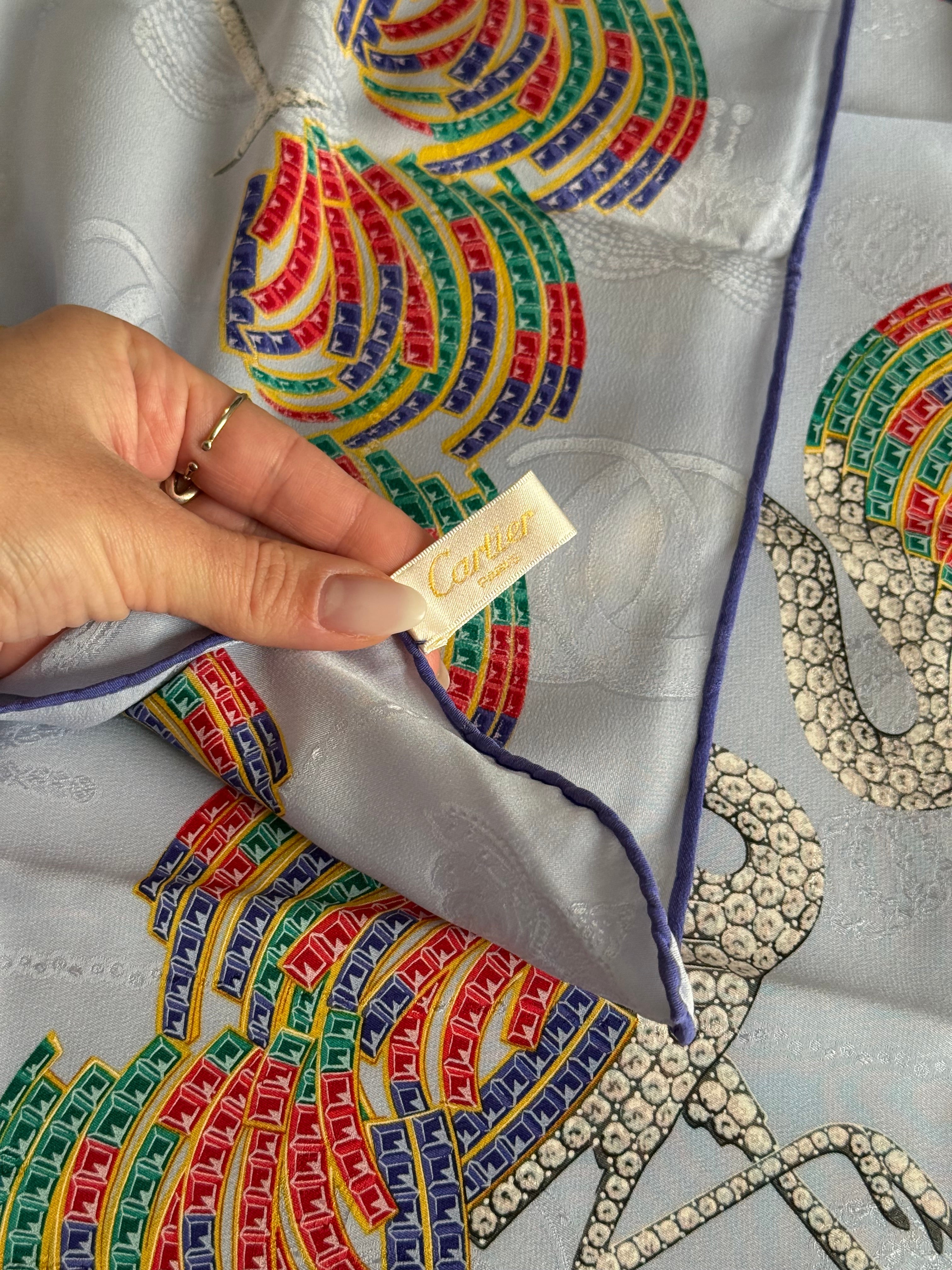 Cartier Scarf – Swan and multicolor feather motifs