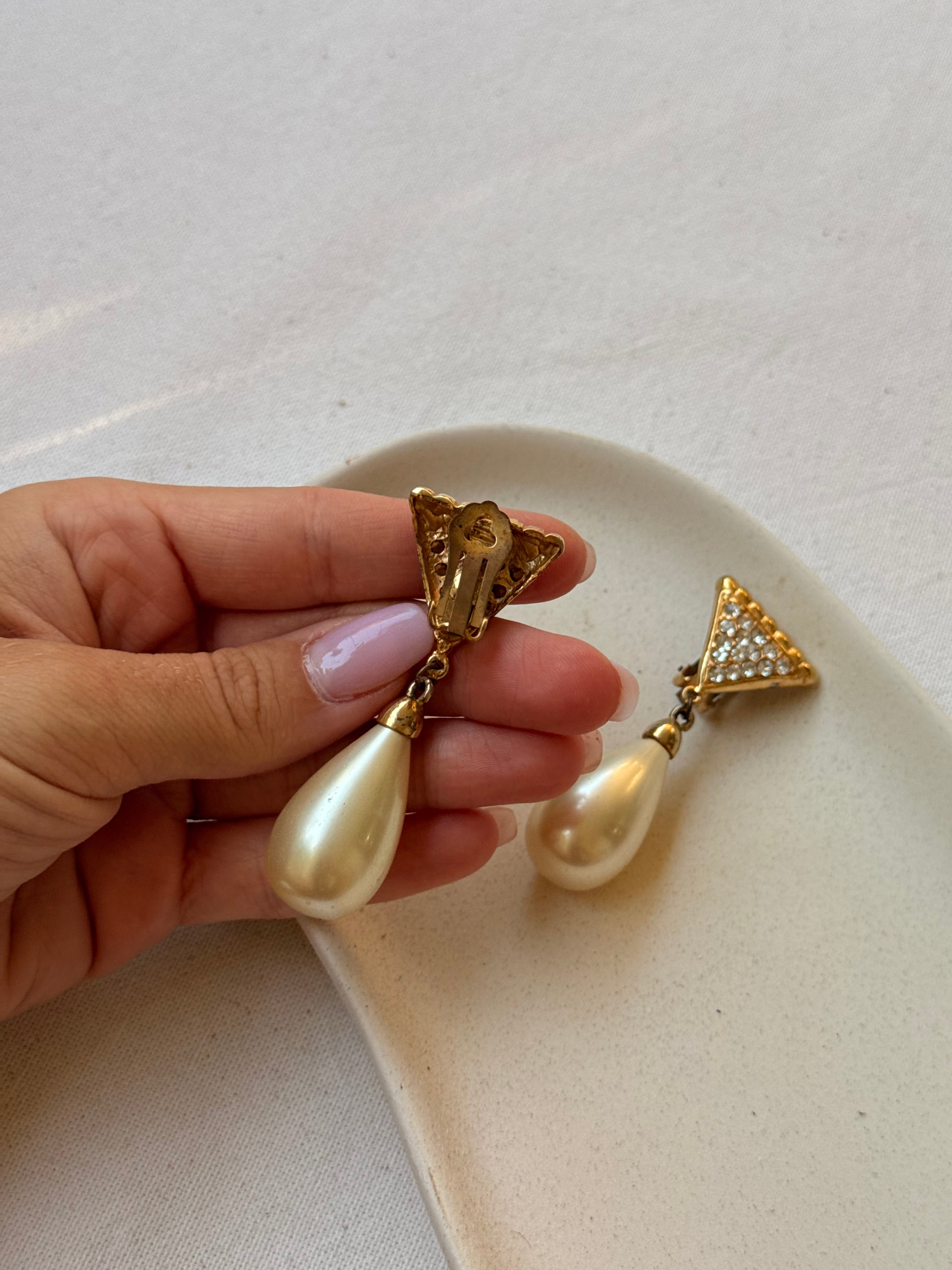 Boucles d’oreilles vintage - Pendantes strass et perles fantaisie