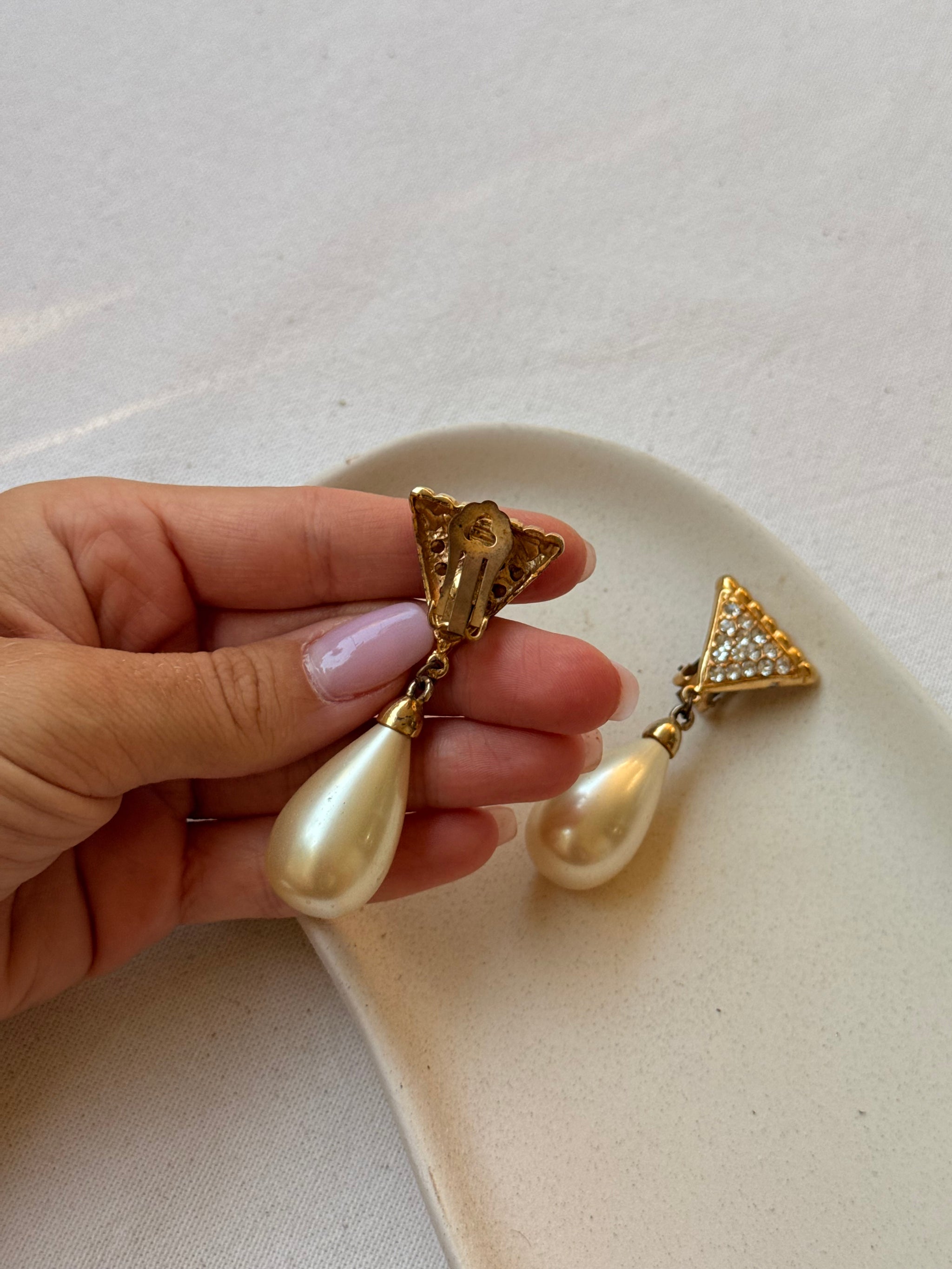Boucles d’oreilles vintage - Pendantes strass et perles fantaisie
