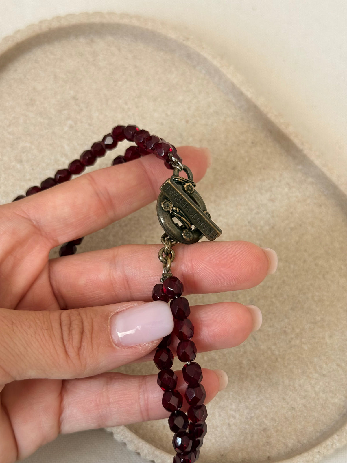 Collier Franck Herval vintage - Perles facettées rouges et pendentif