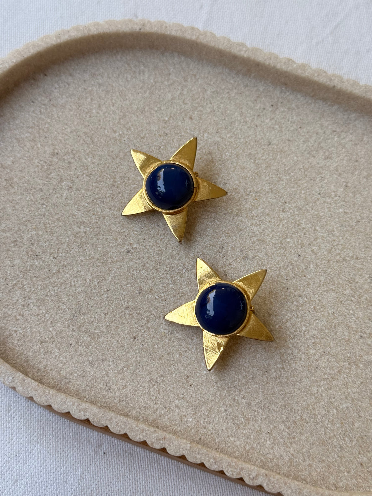 Boucles d’oreilles vintage - Étoiles dorées et cabochons bleus