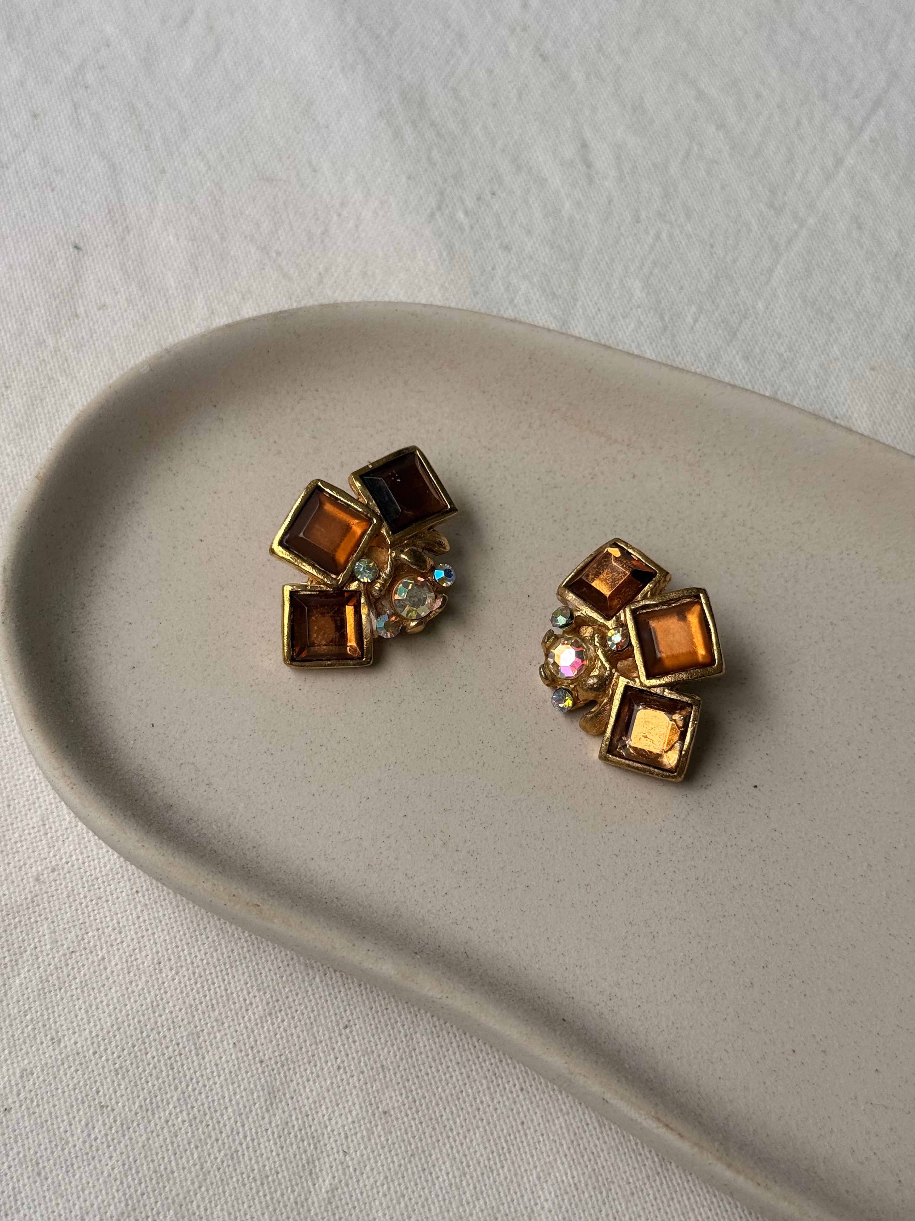 Boucles d’oreilles Micris vintage - Cristaux ambrés