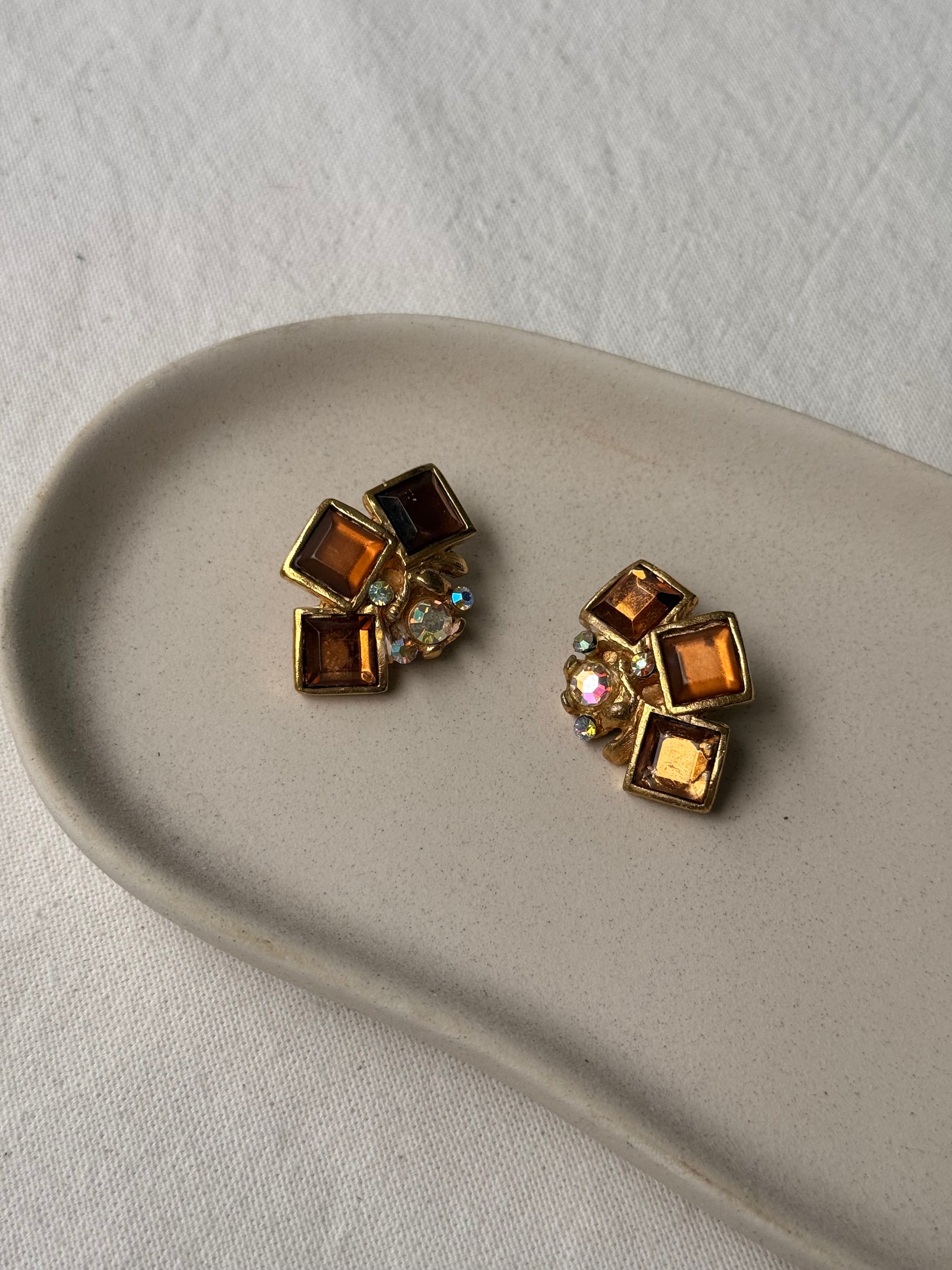 Boucles d’oreilles Micris vintage - Cristaux ambrés