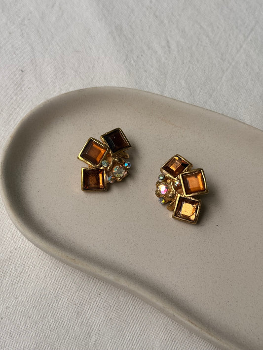 Boucles d’oreilles Micris vintage - Cristaux ambrés