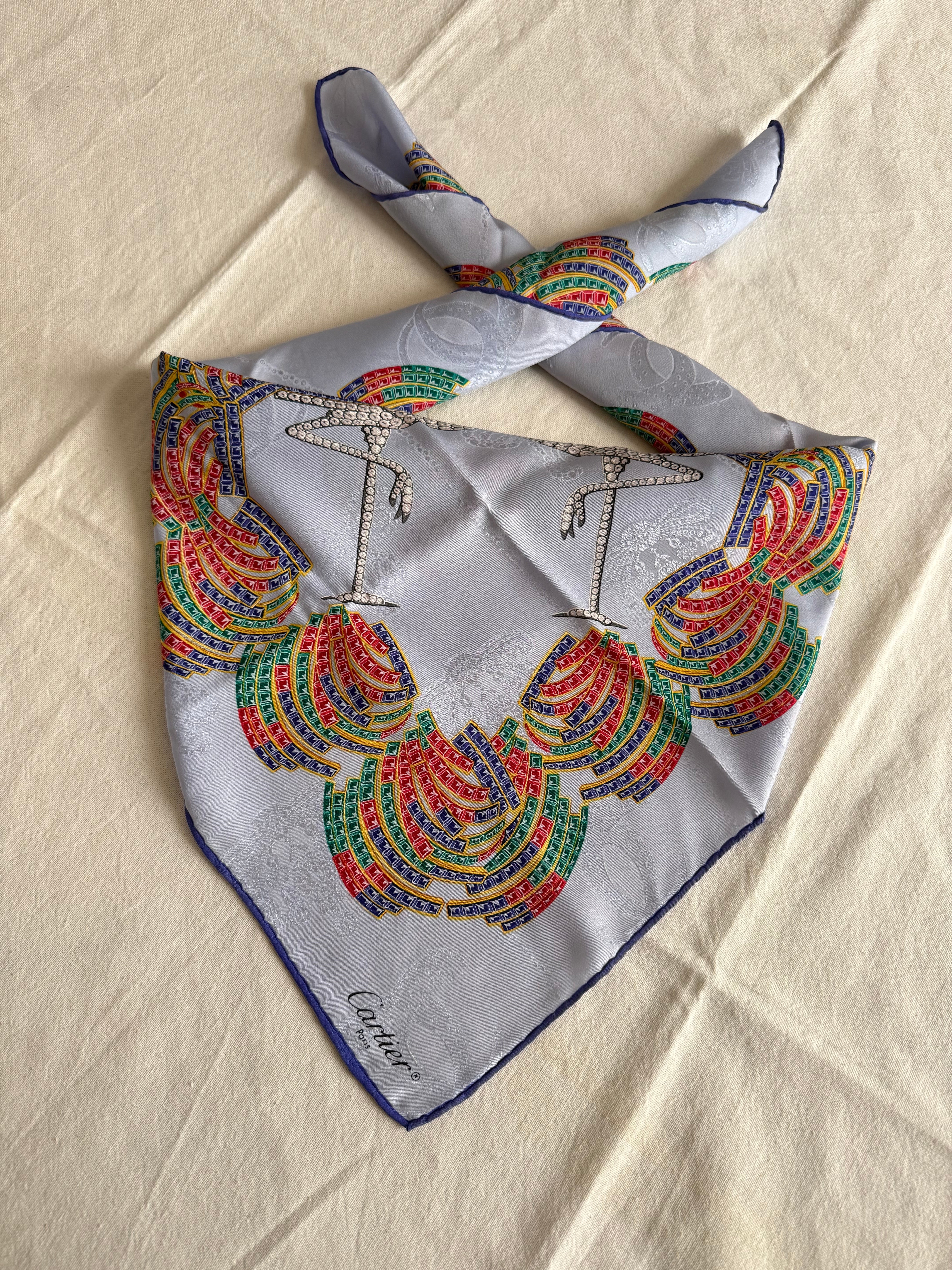Cartier Scarf – Swan and multicolor feather motifs