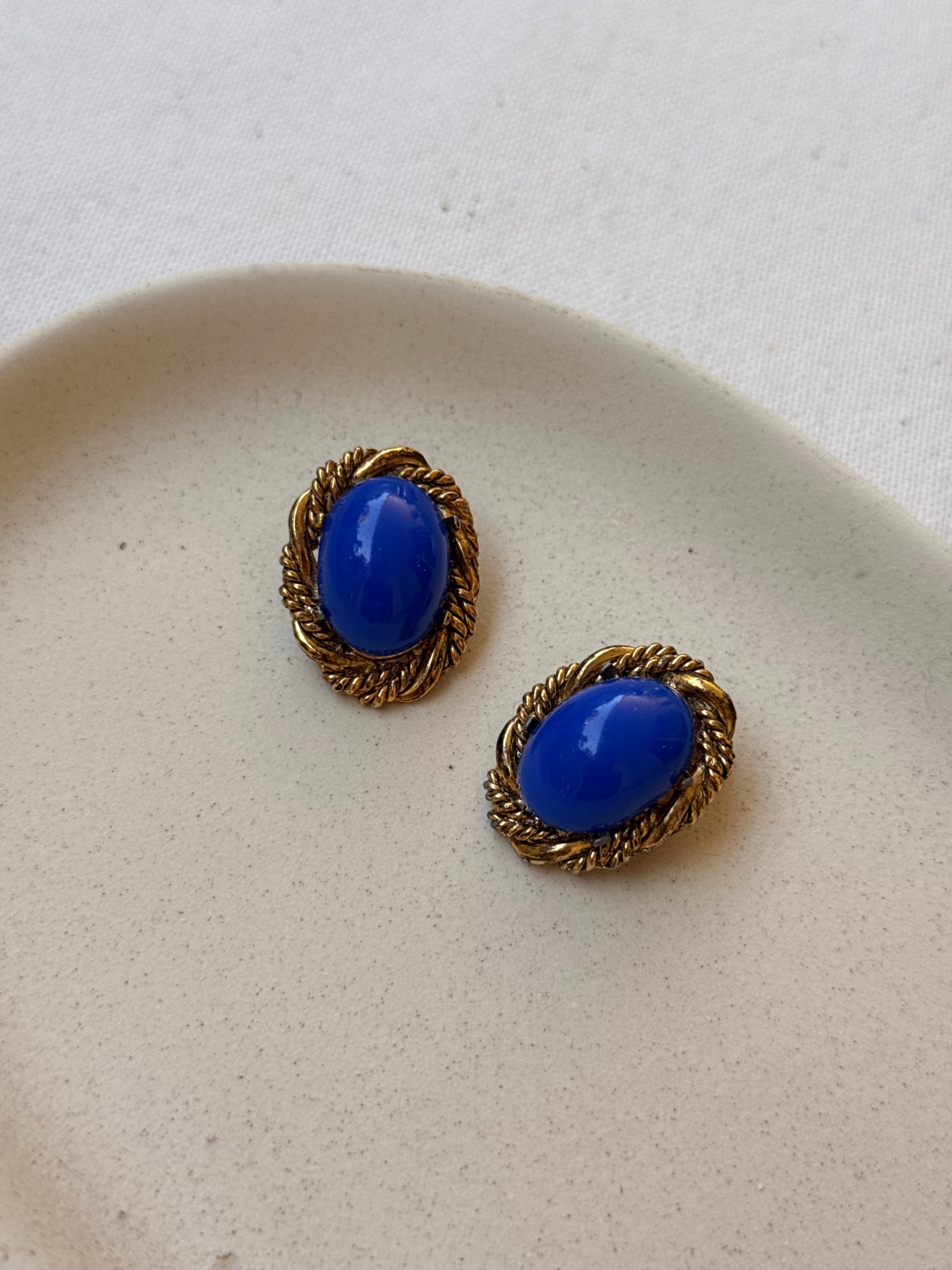 Boucles d’oreilles vintage - Cabochon bleu