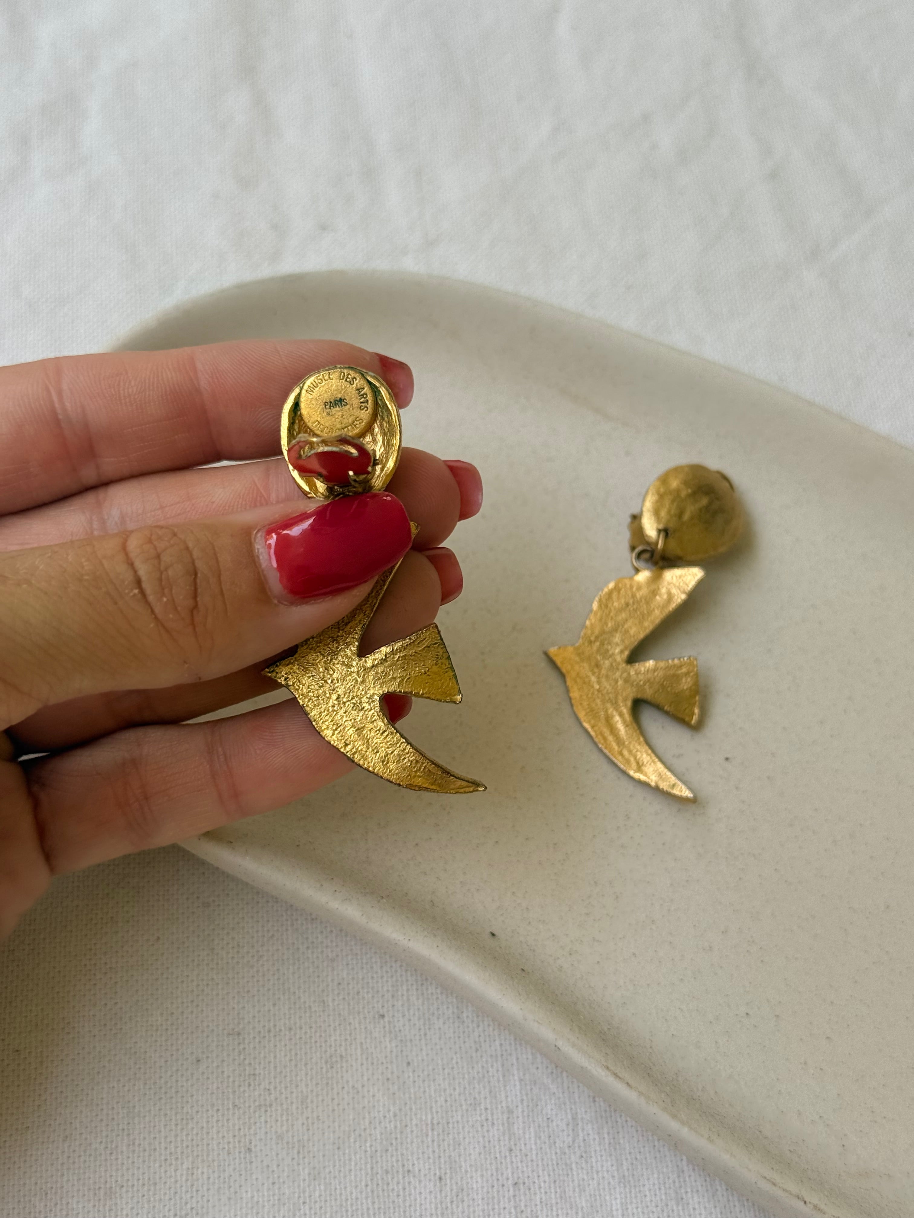 Boucles d’oreilles vintage - Oiseaux dorés