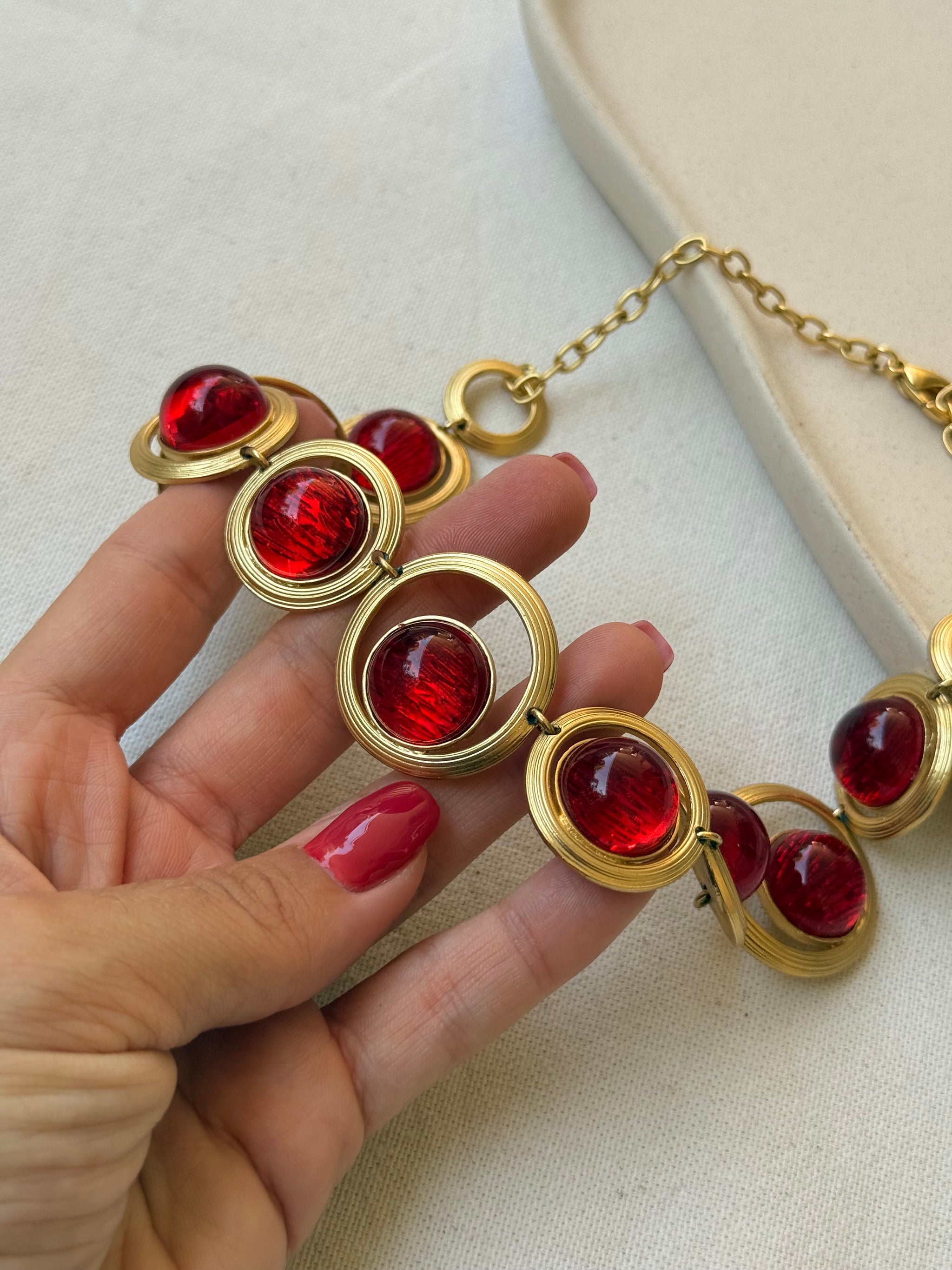 Collier Dolce Vita vintage - Cabochon résine rouge