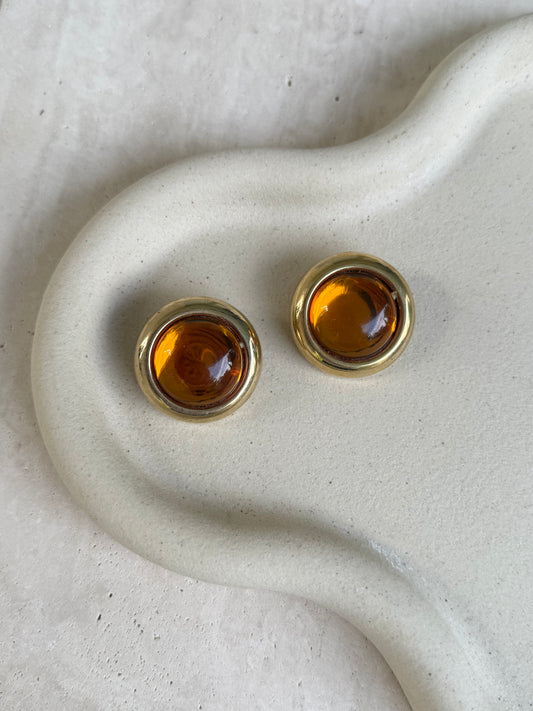 Boucles d’oreilles vintage - Cabochon orangé en résine