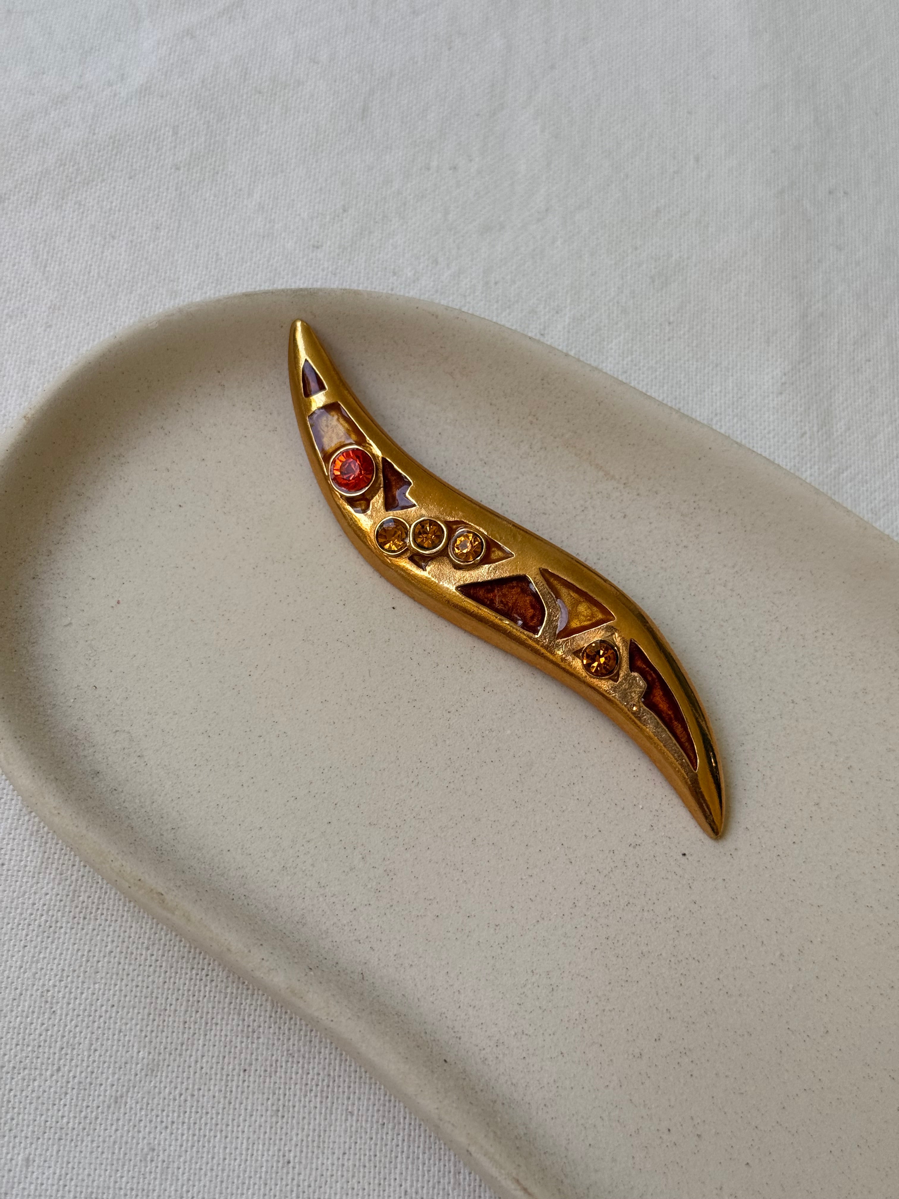 Broche Micris vintage - Email et strass ambrés