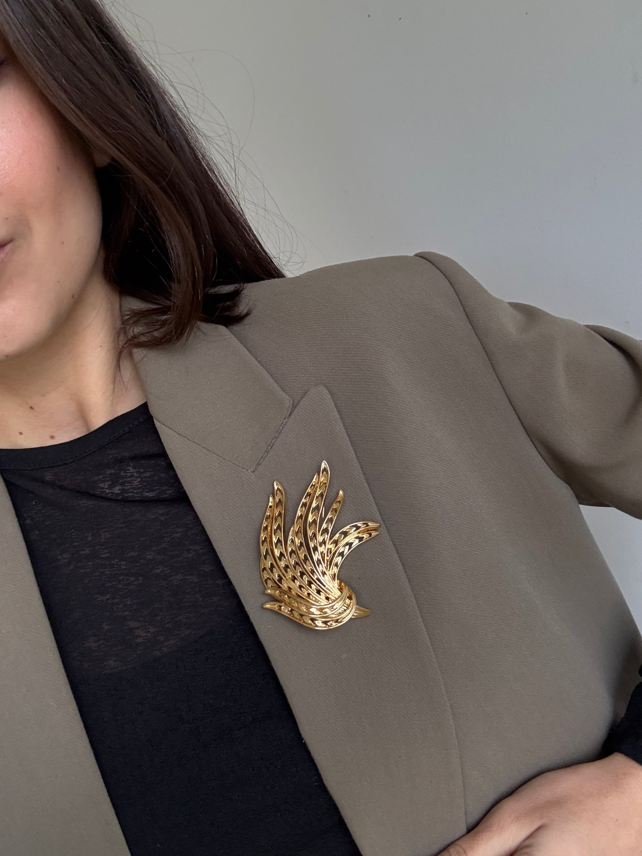 Broche Monet vintage - Feuille dorée