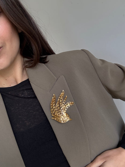 Broche Monet vintage - Feuille dorée