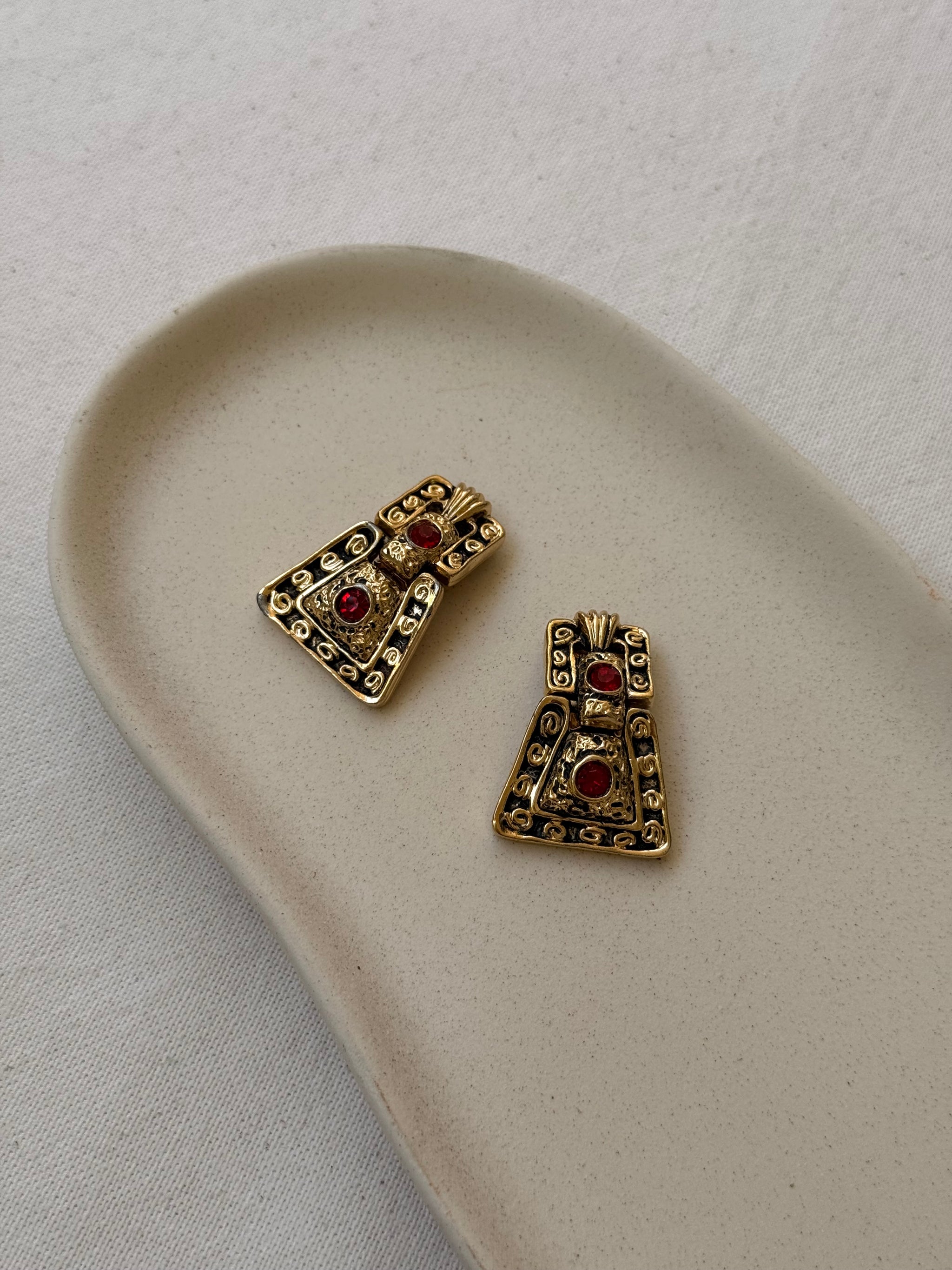 Boucles d’oreilles vintage - Pendantes strass rouge