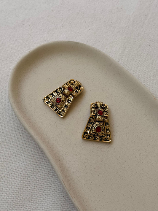 Boucles d’oreilles vintage - Pendantes strass rouge