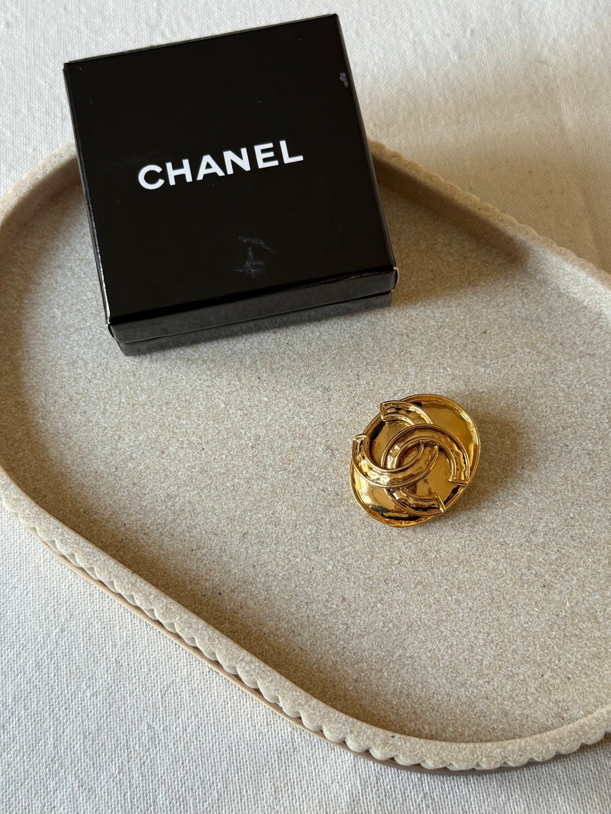 Vintage Chanel Brooch - Oval with CC Logo in the Center
