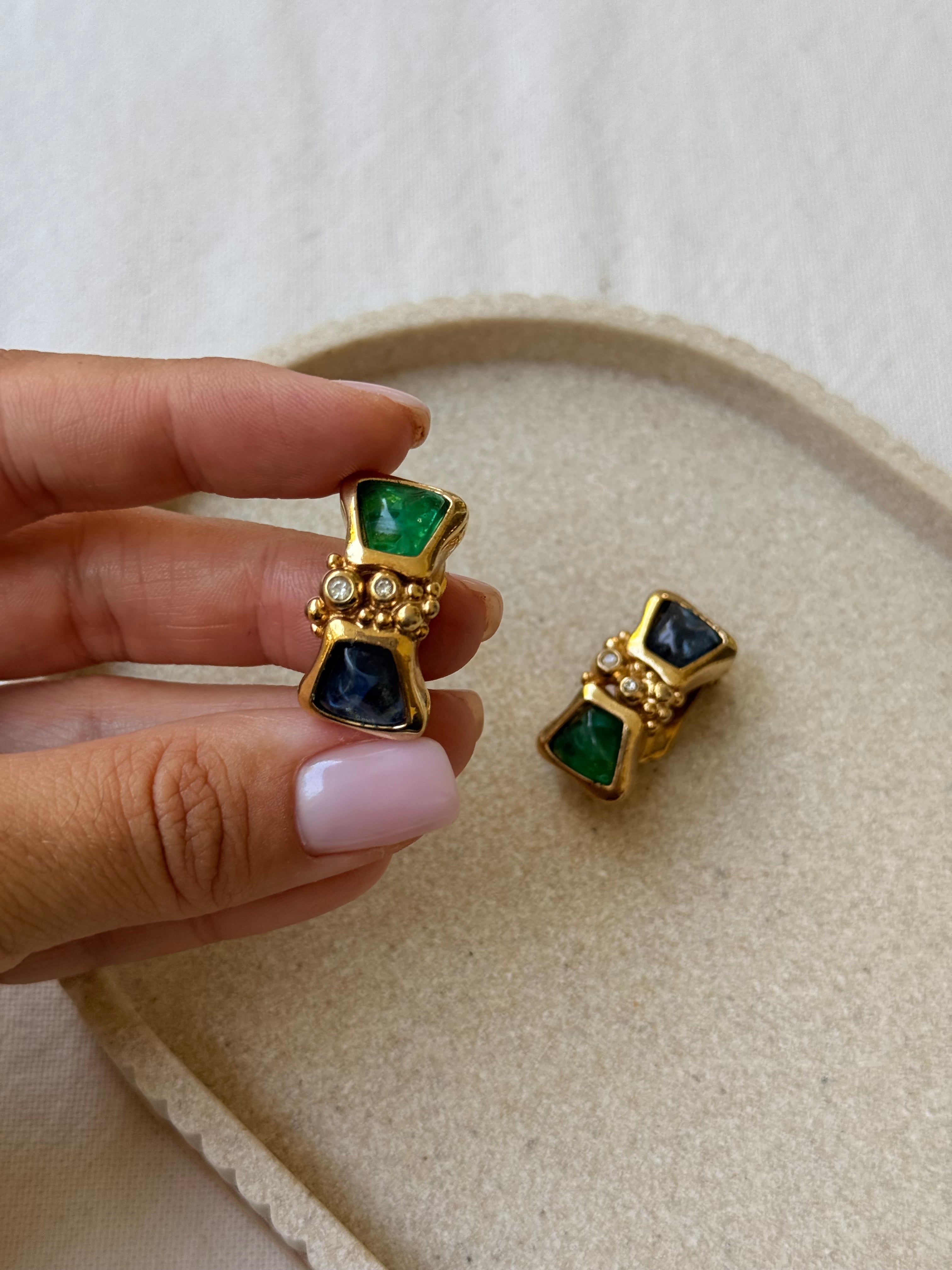 Boucles d’oreilles Christian Dior vintage - Vertes et bleues