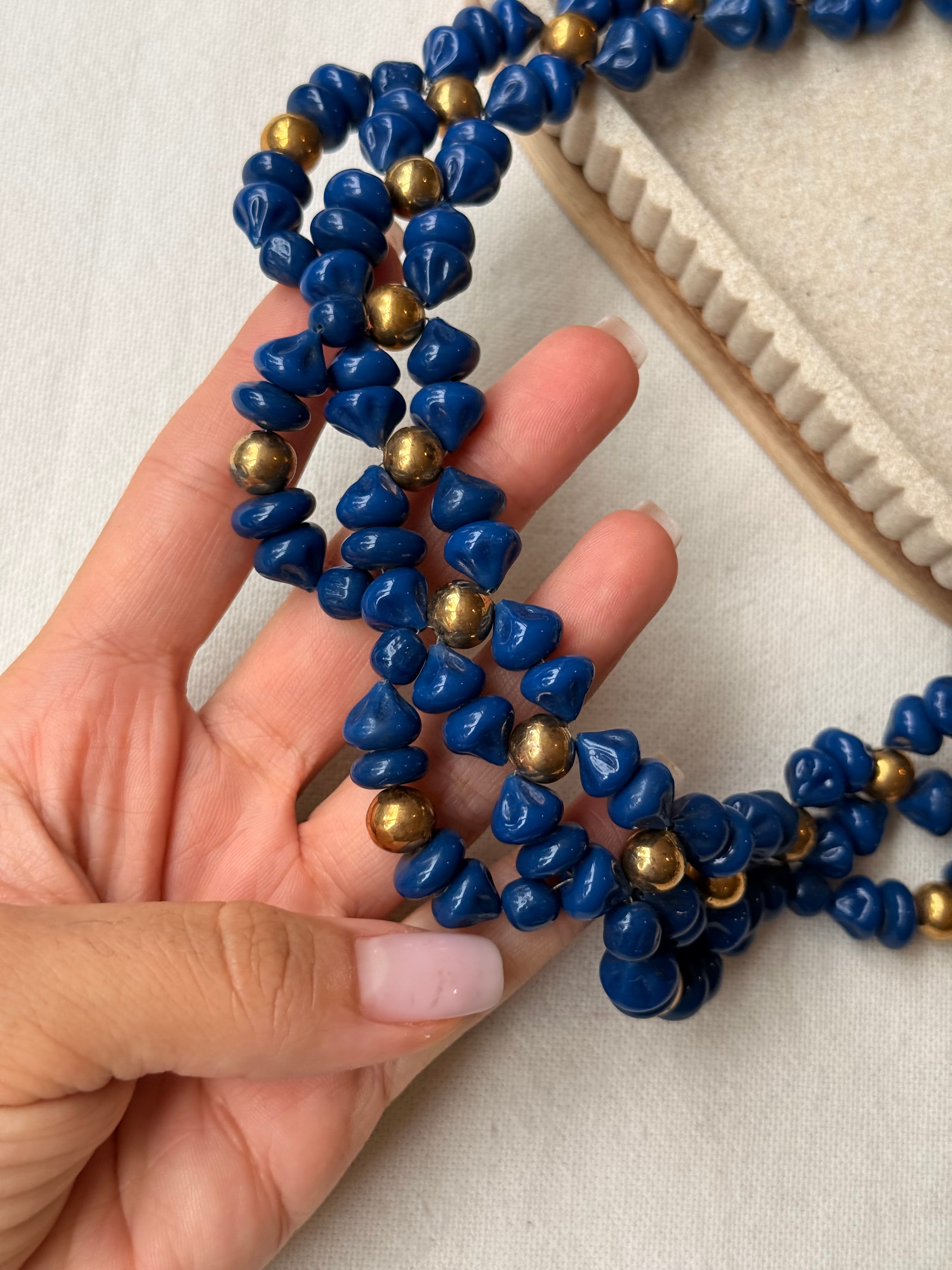 Collier vintage - Pâte de verre bleu cobalt
